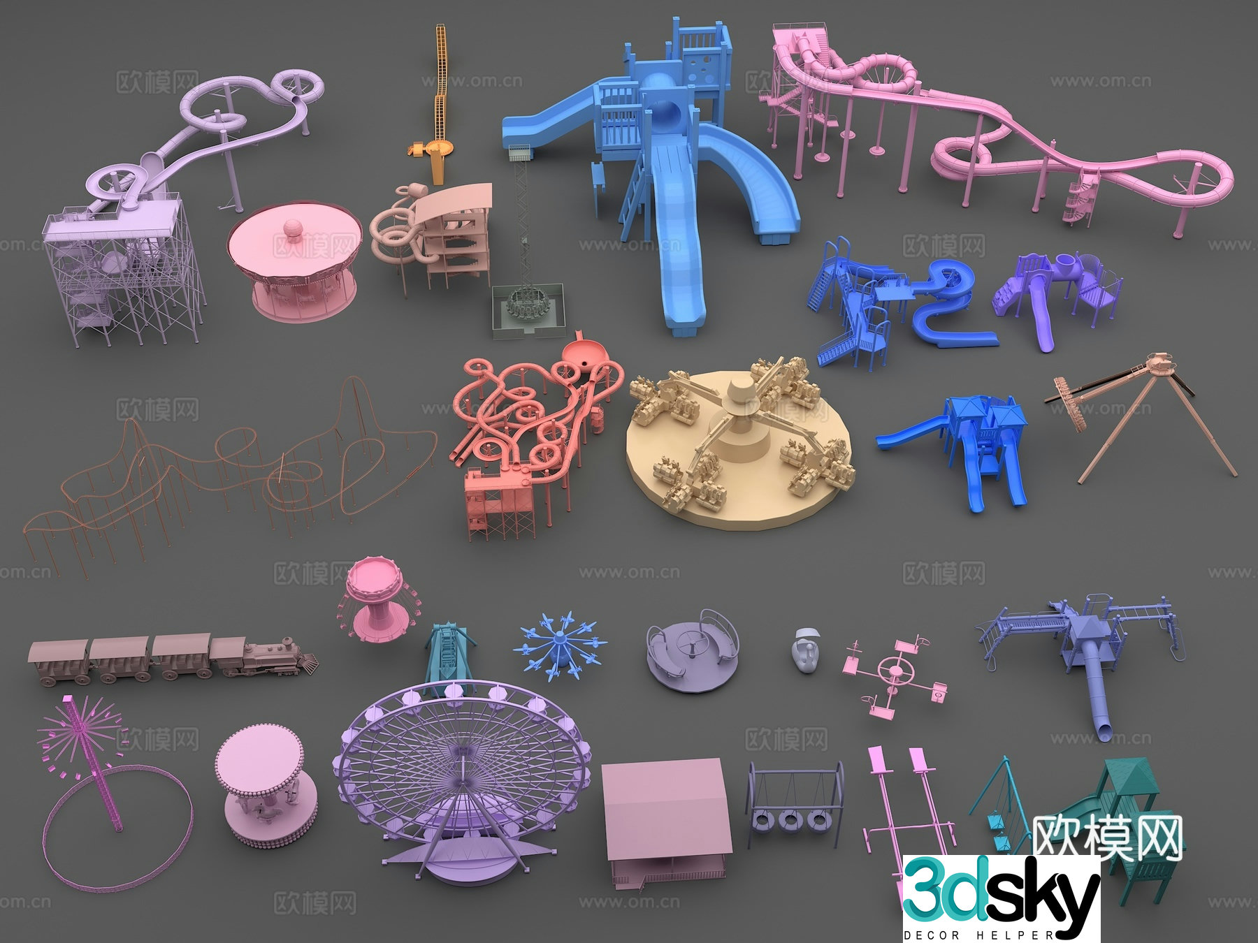 Amusement equipment Water park Water slide Ferris wheel Slide 3D model