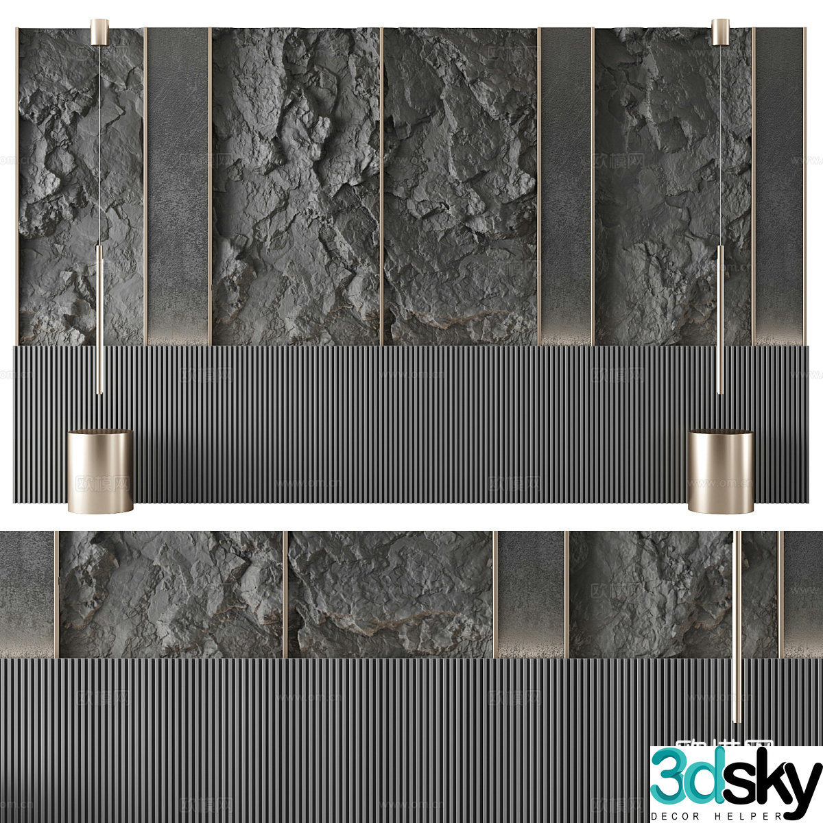 New Chinese style bedside background wall stone wall rock wall 3d model