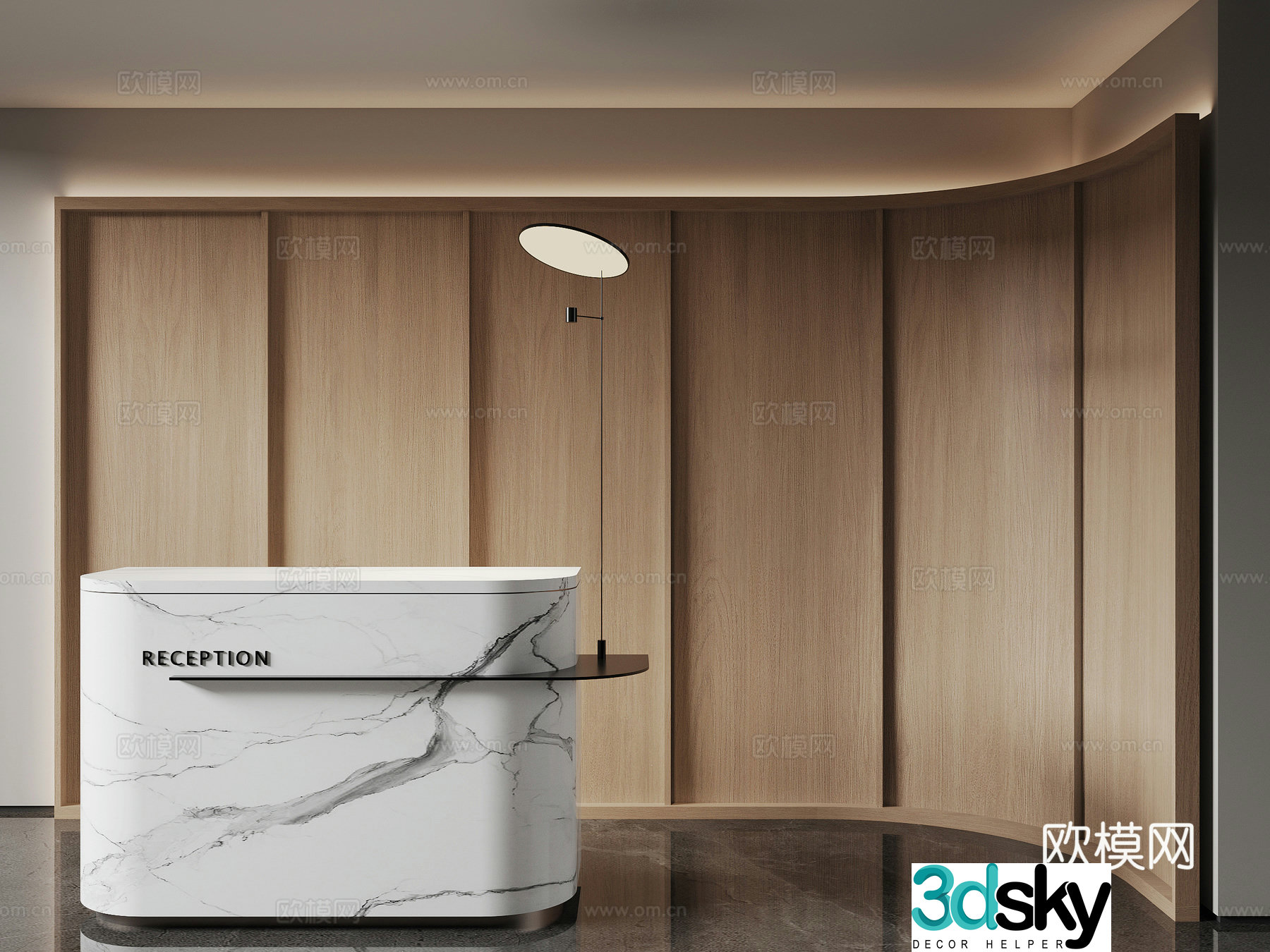 Modern reception platform front desk background wall 3D model
