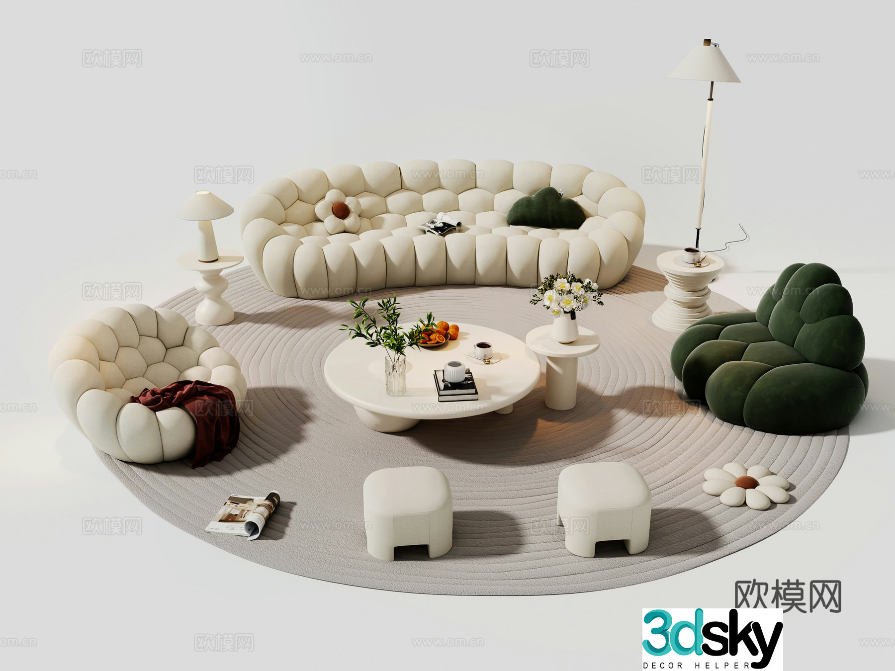 Creamy style combination sofa bubble sofa 3d model