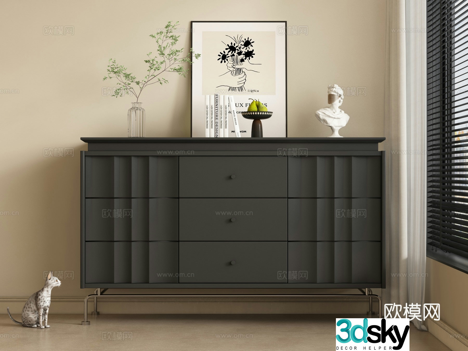French side cabinet porch cabinet 3D model