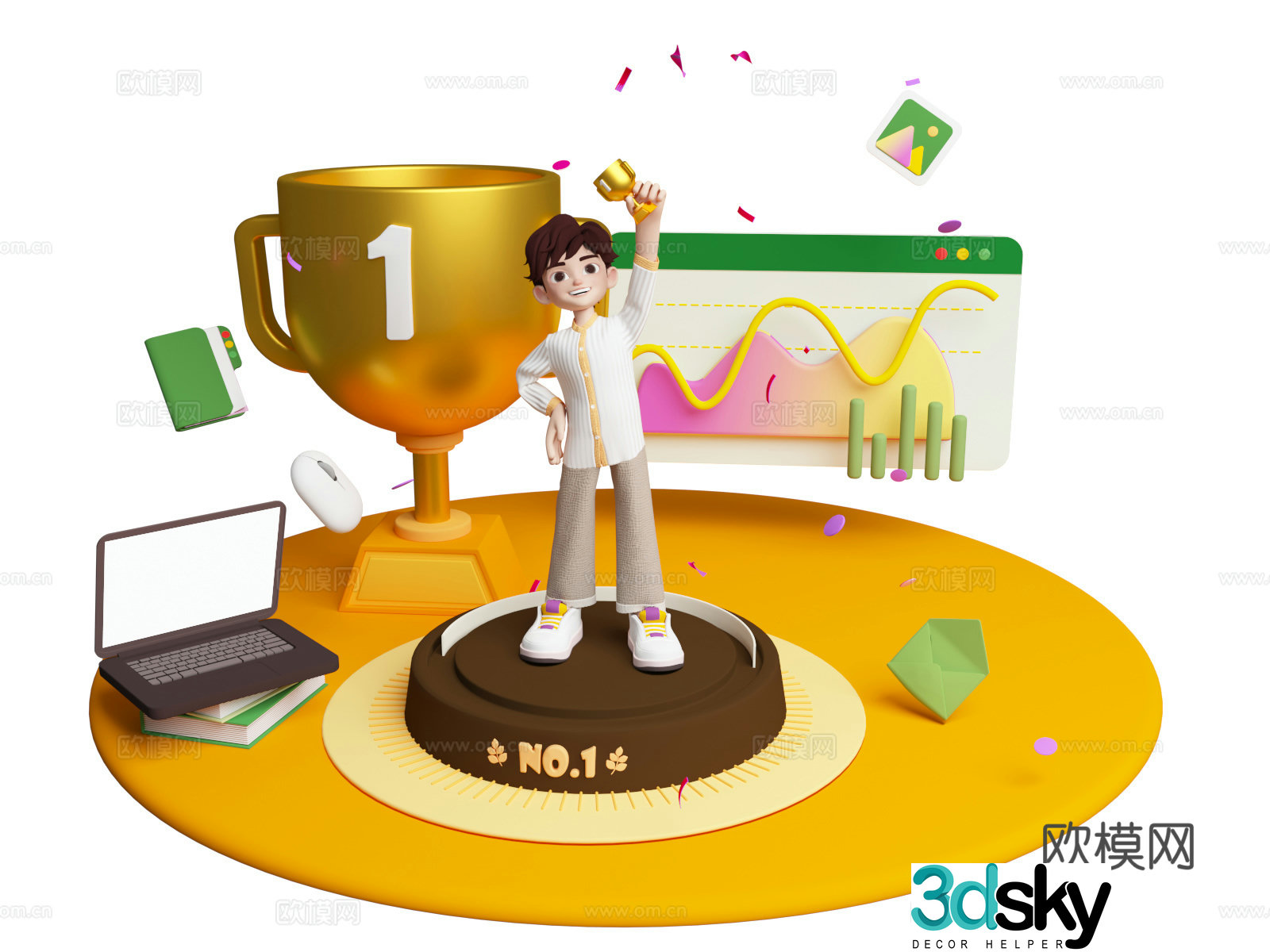 Sales champion sports champion scene cartoon character Meichen 3d model