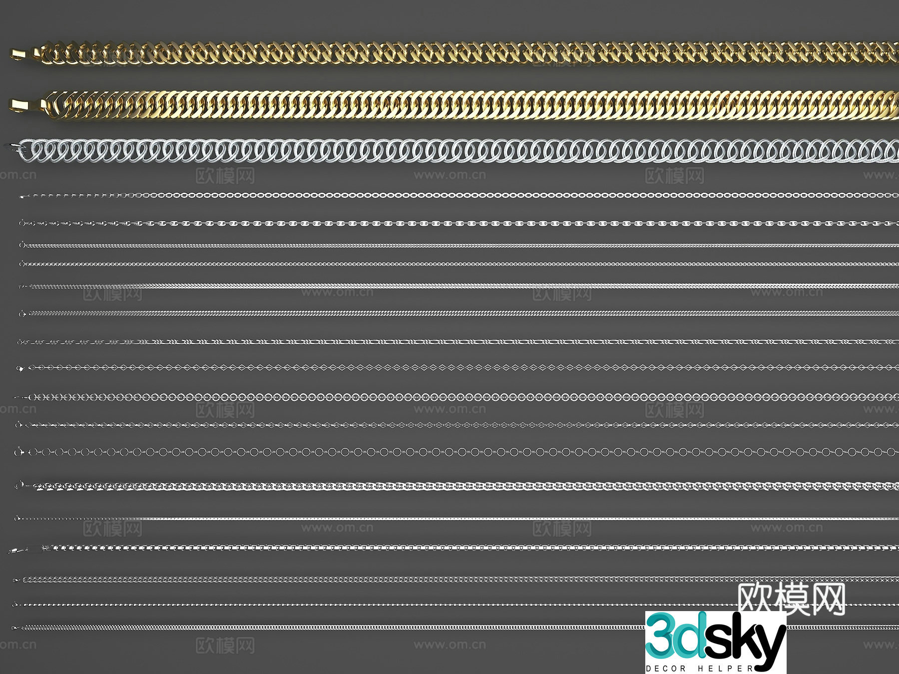 Gold necklace Platinum necklace Silver necklace Necklace Twisted chain Snake bone chain Charles de Gaulle chain 3D model