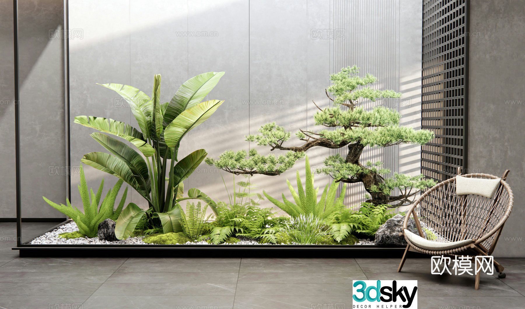 Modern interior landscape sketch fern 3d model