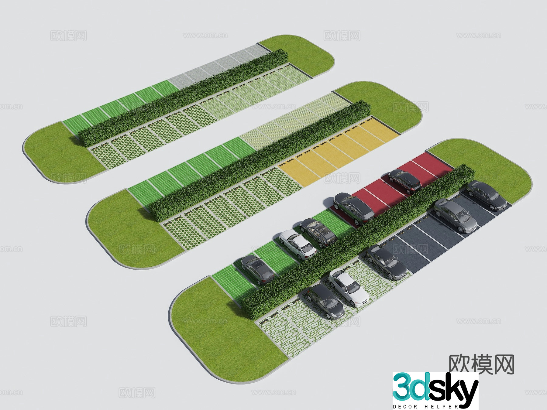 Parking lot parking stopper parking limiter grass brick parking space 3d model