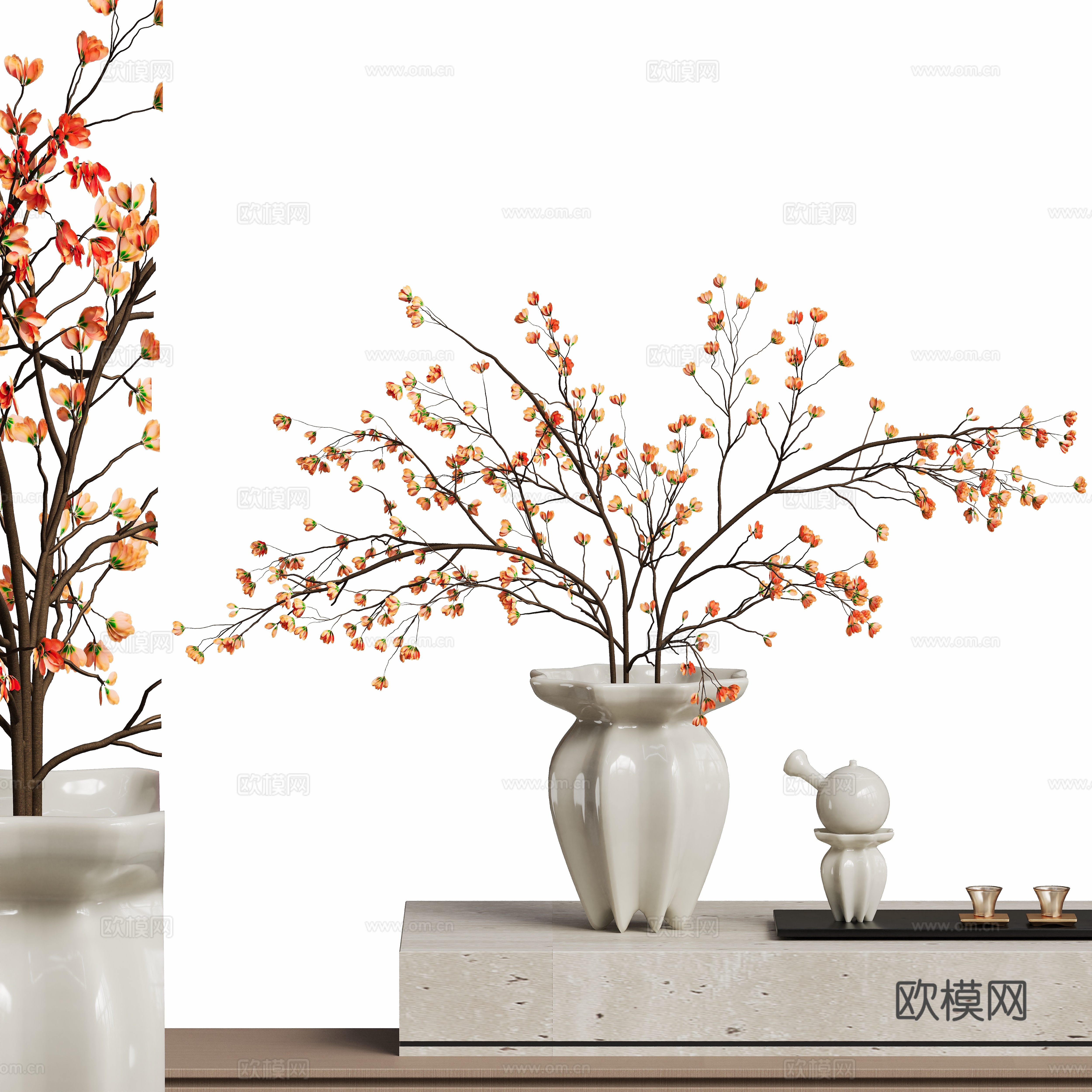 Modern ceramic vase flower art dead branches 3d model