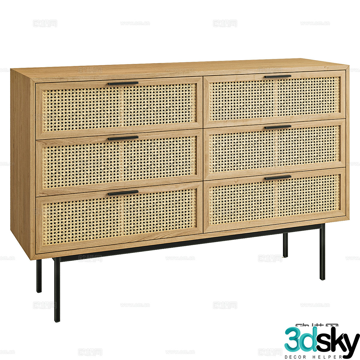 New Chinese side cabinet rattan chest cabinet 3D model