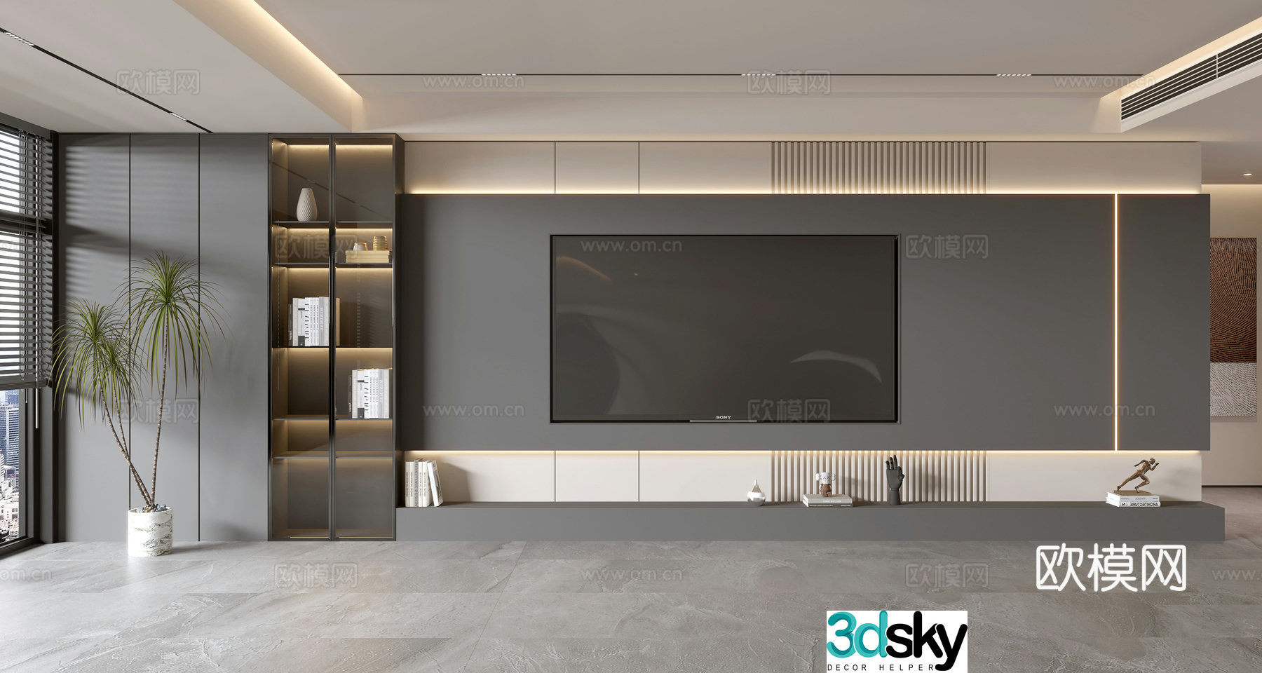 Modern TV background wall 3d model