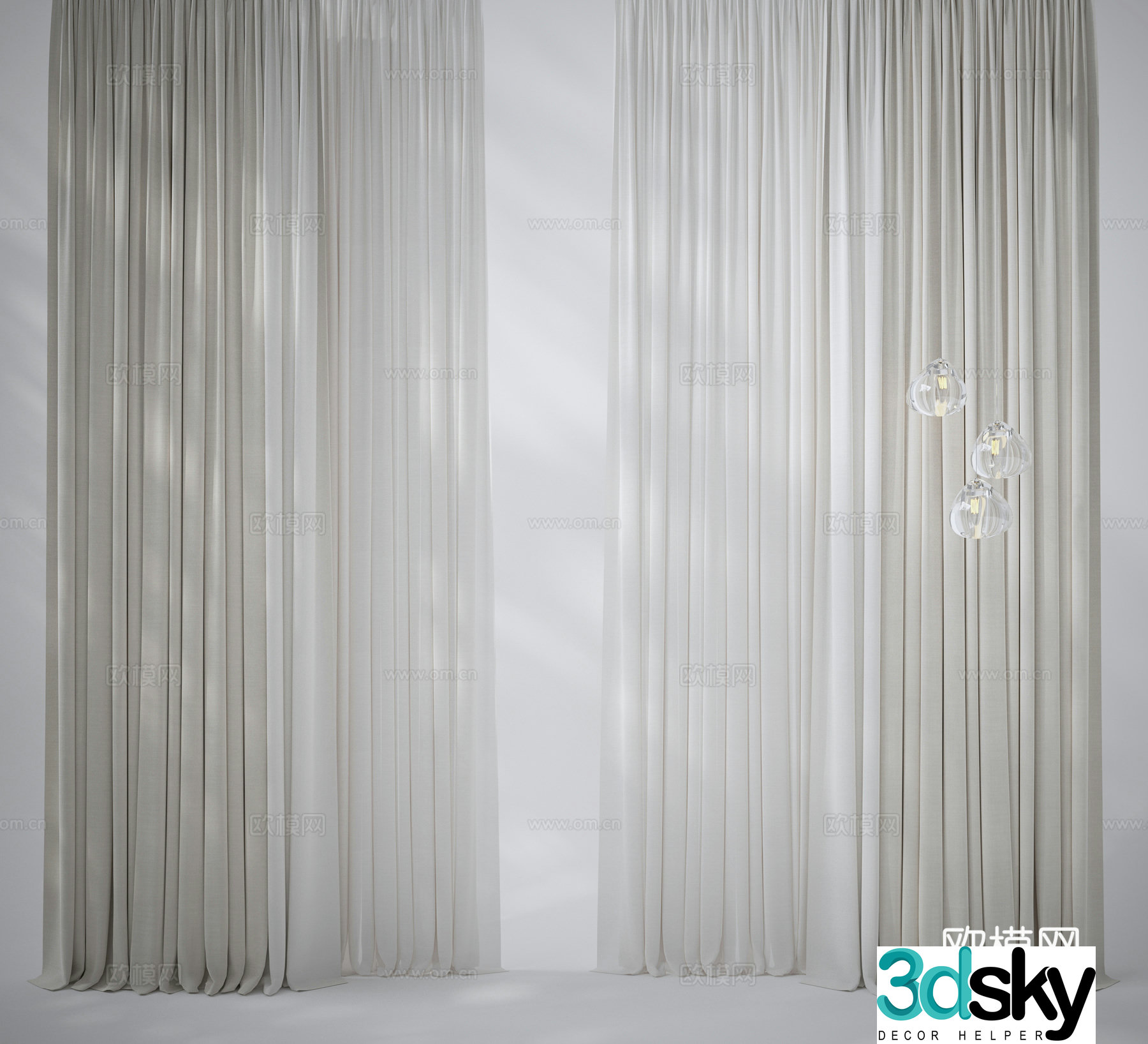 Creamy plain curtain gauze 3d model