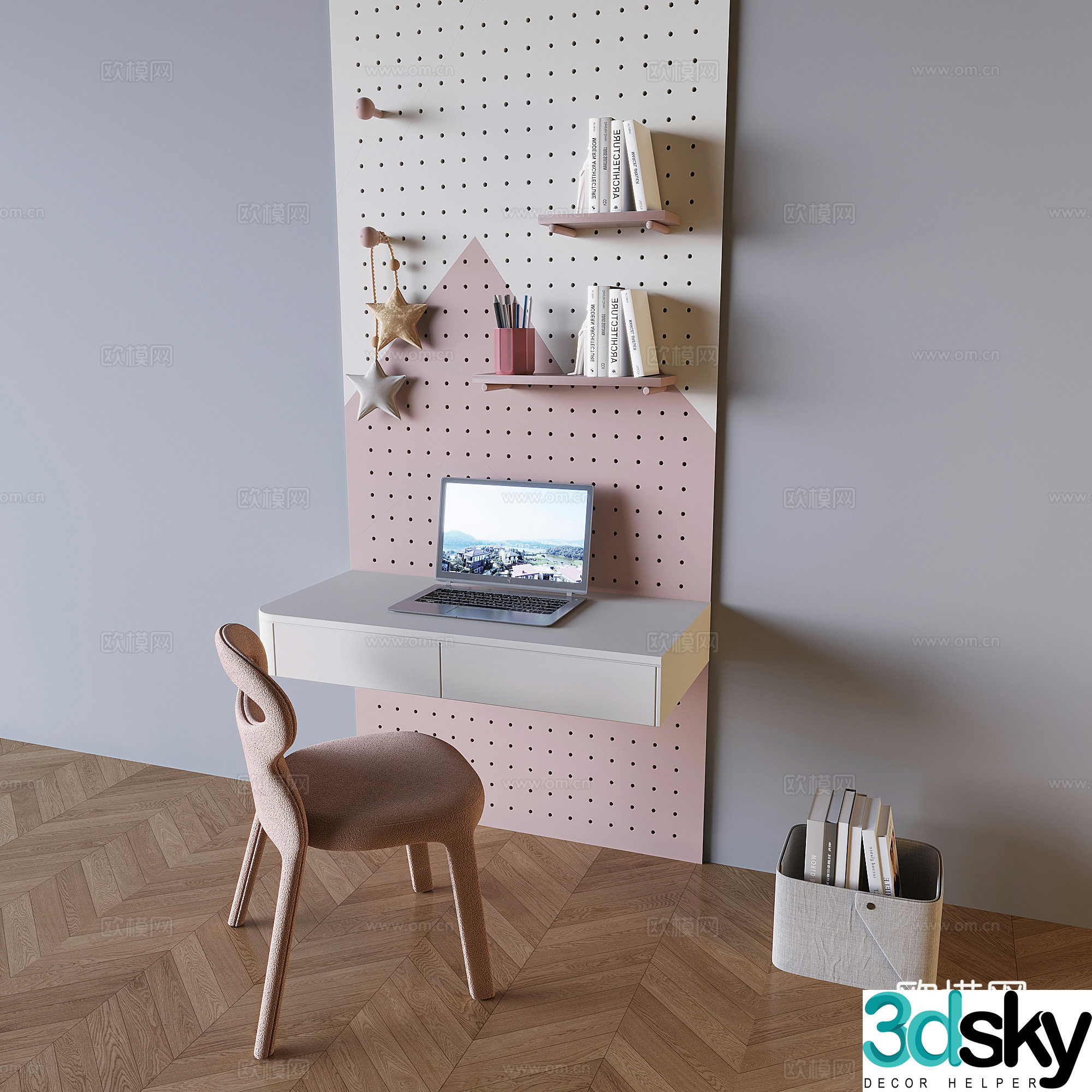 Cream wind hole board desk hanging desk chair 3d model