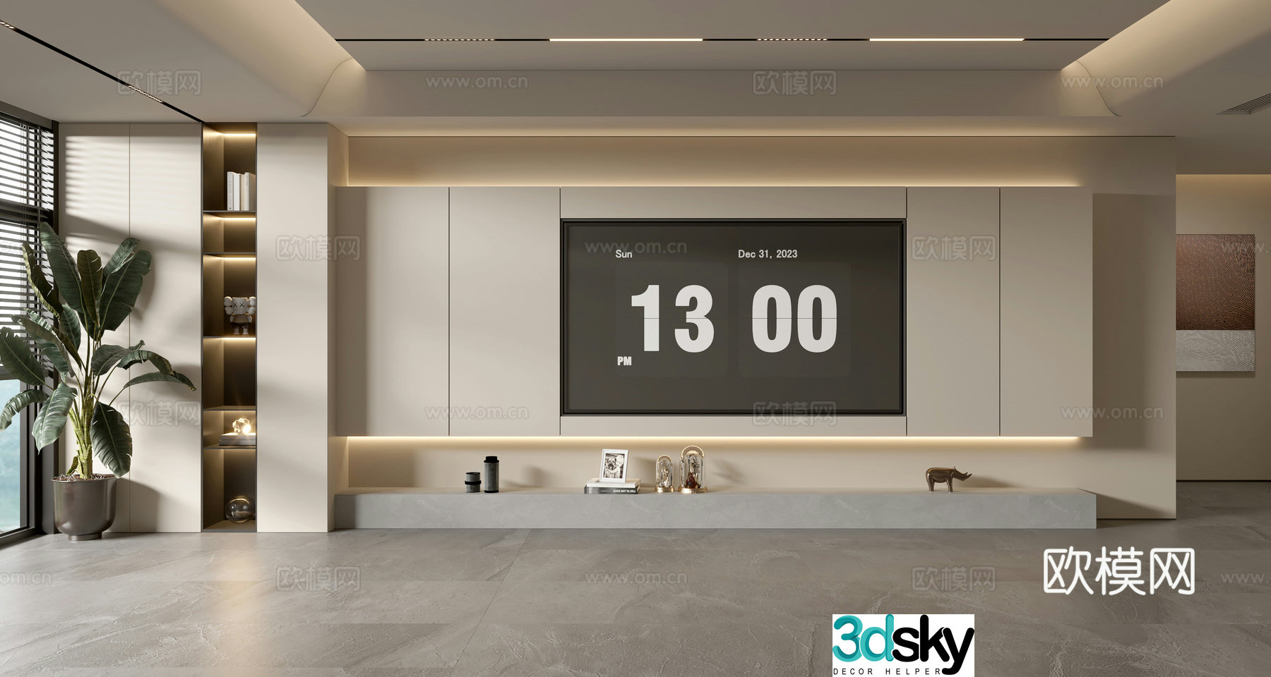 Modern TV background wall full wall TV cabinet 3d model