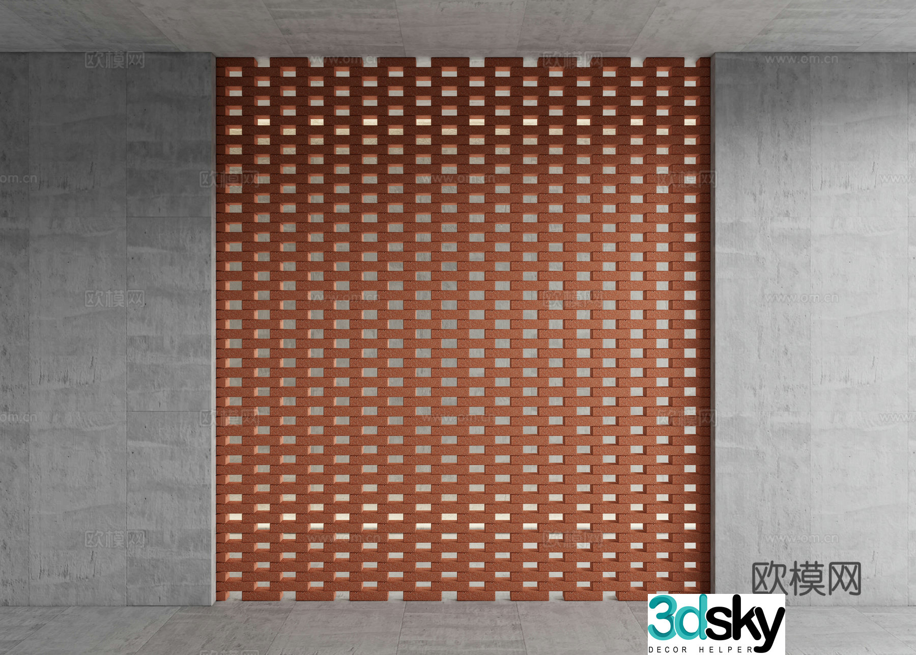 Modern red brick wall red brick partition 3d model