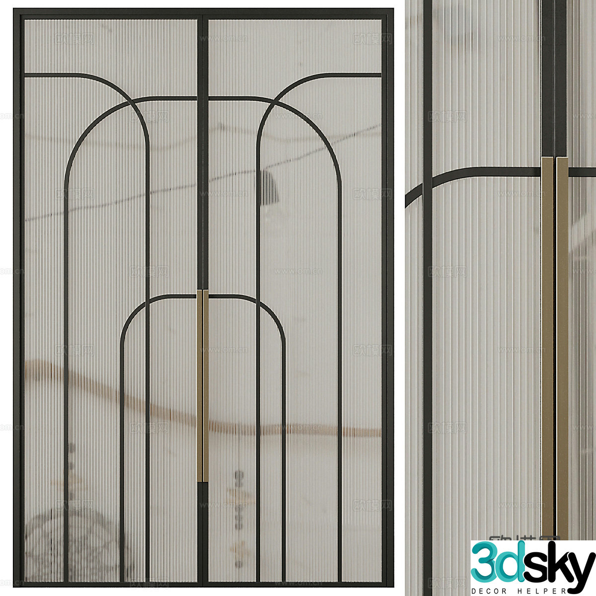 Light luxury glass double-open door 3D model