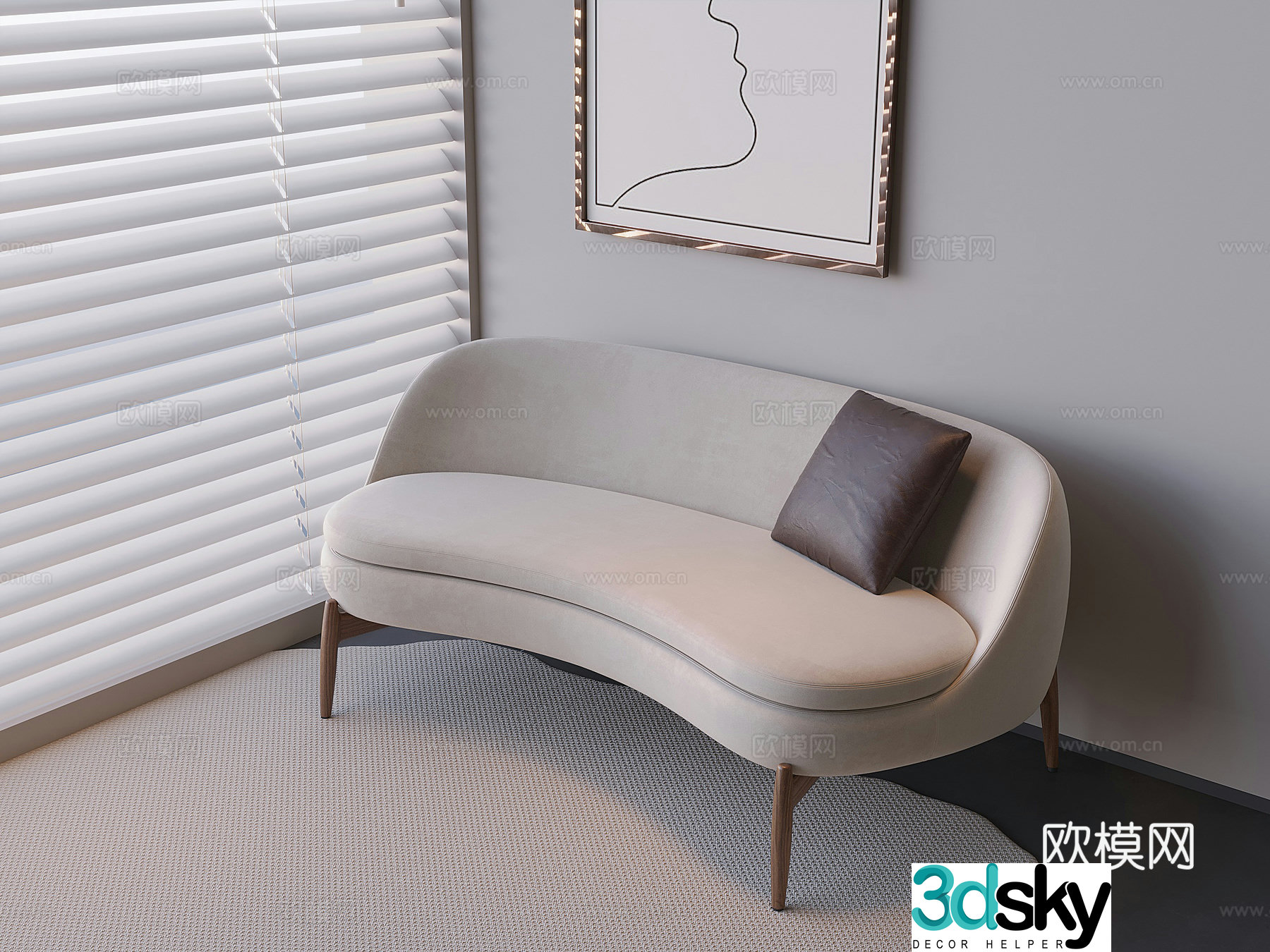 Fabric soft-pack sofa curved sofa 3D model
