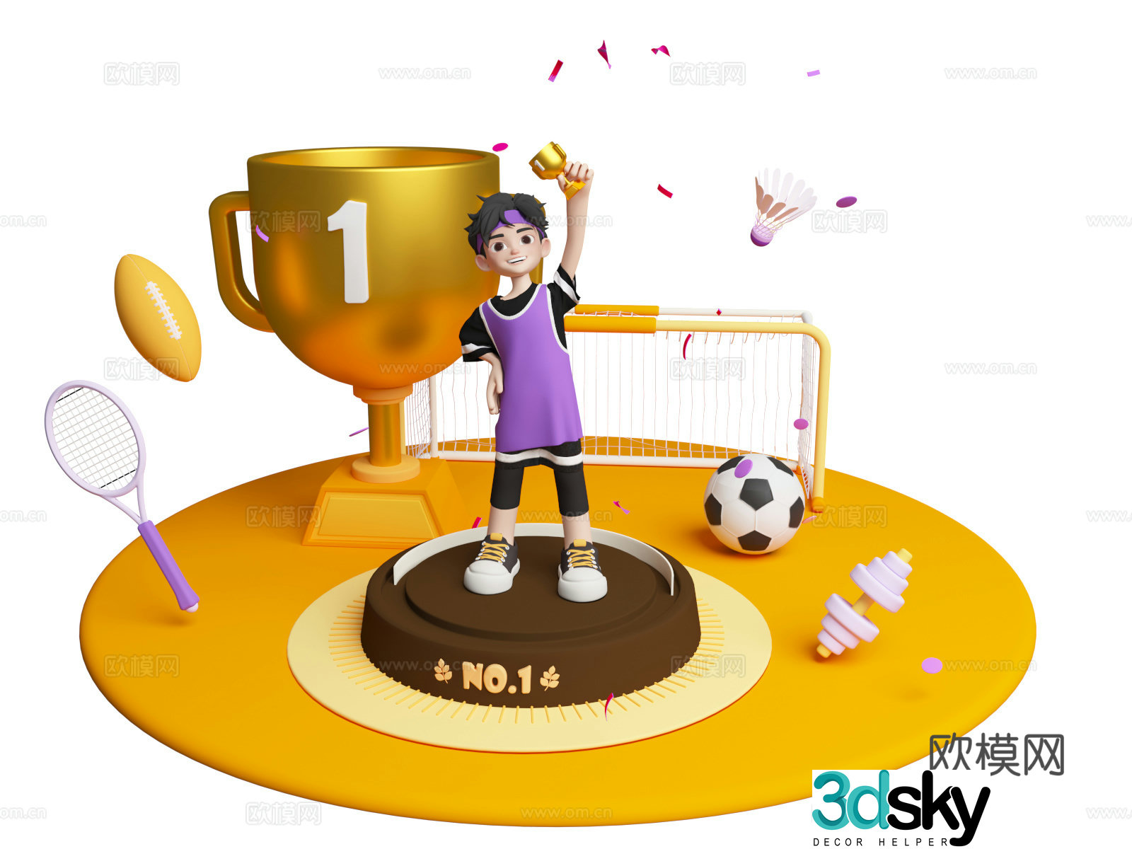 Sports champion scene cartoon characters sports meeting beautiful Chen 3D model