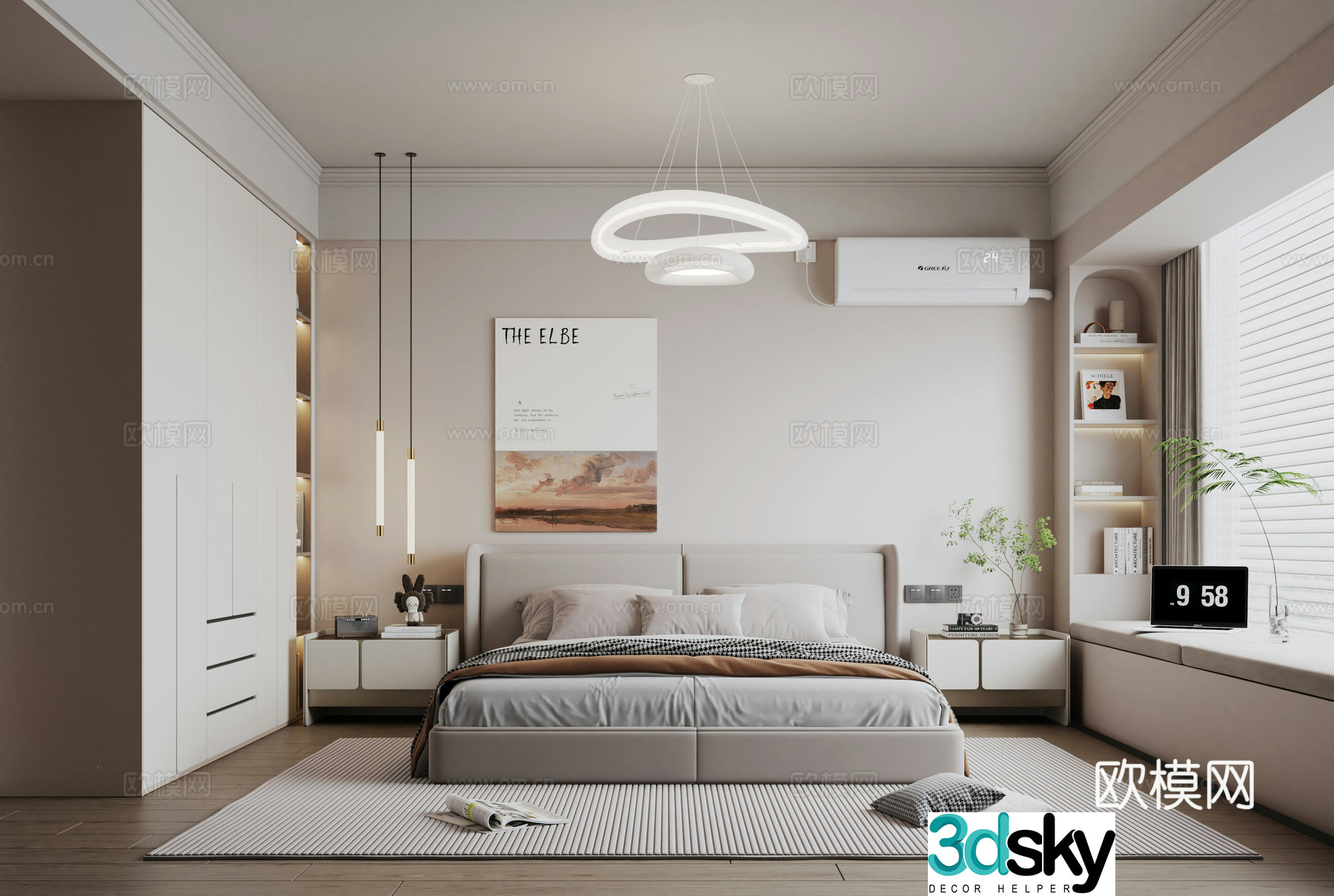 Modern minimalist bedroom master bedroom 3d model
