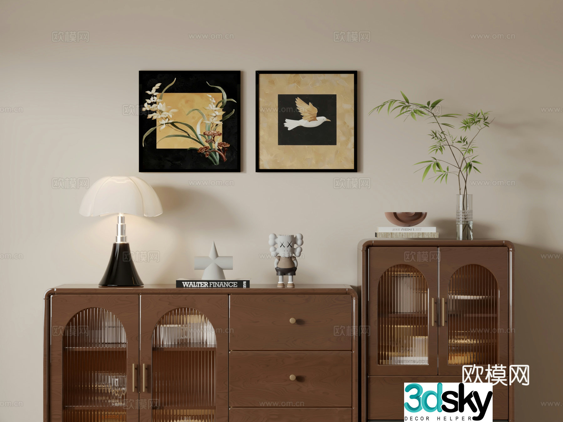 Middle-aged sideboard retro square hanging painting 3d model
