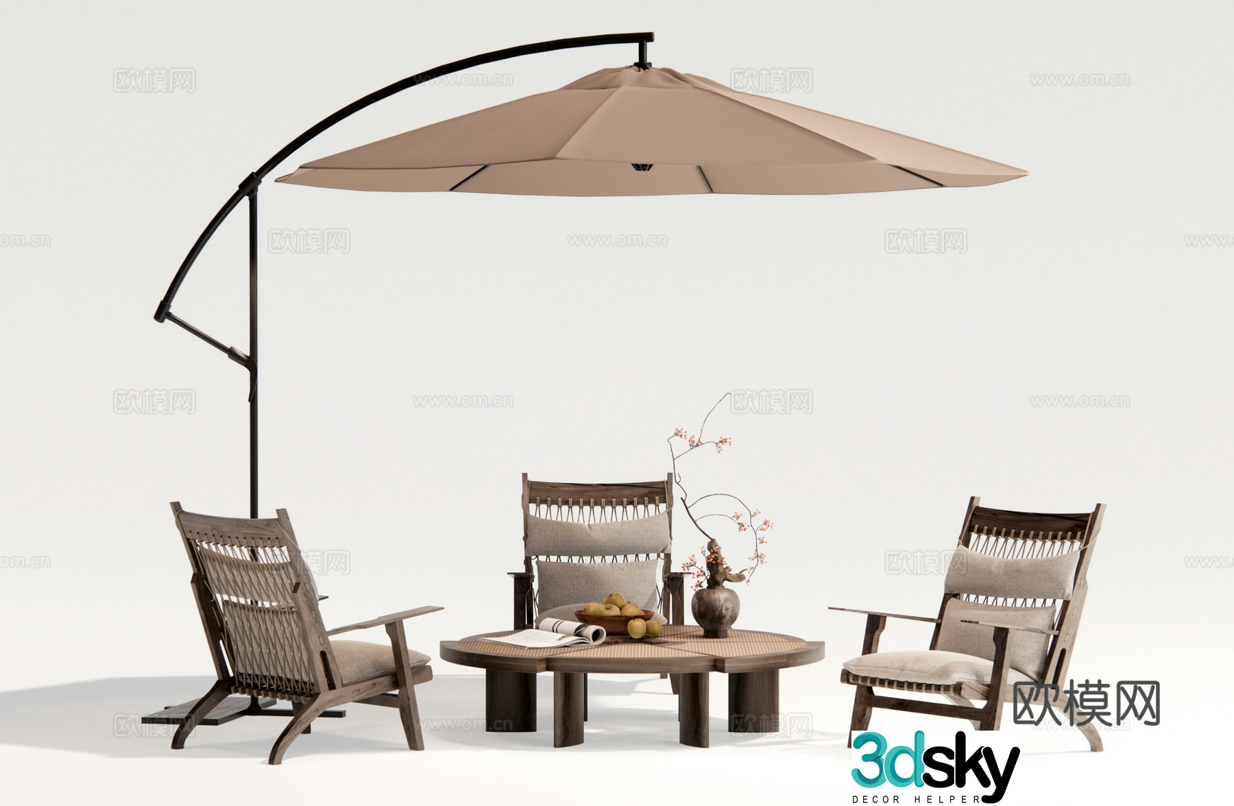 Modern outdoor table and chairs recliner 3d model