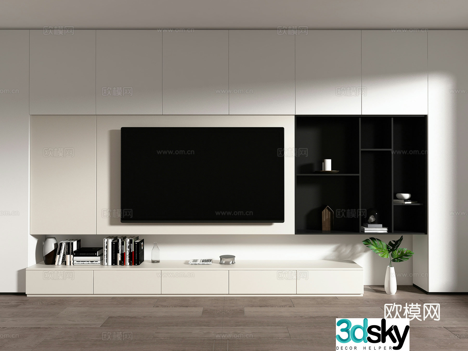 Modern TV background wall whole wall cabinet full wall cabinet 3D model