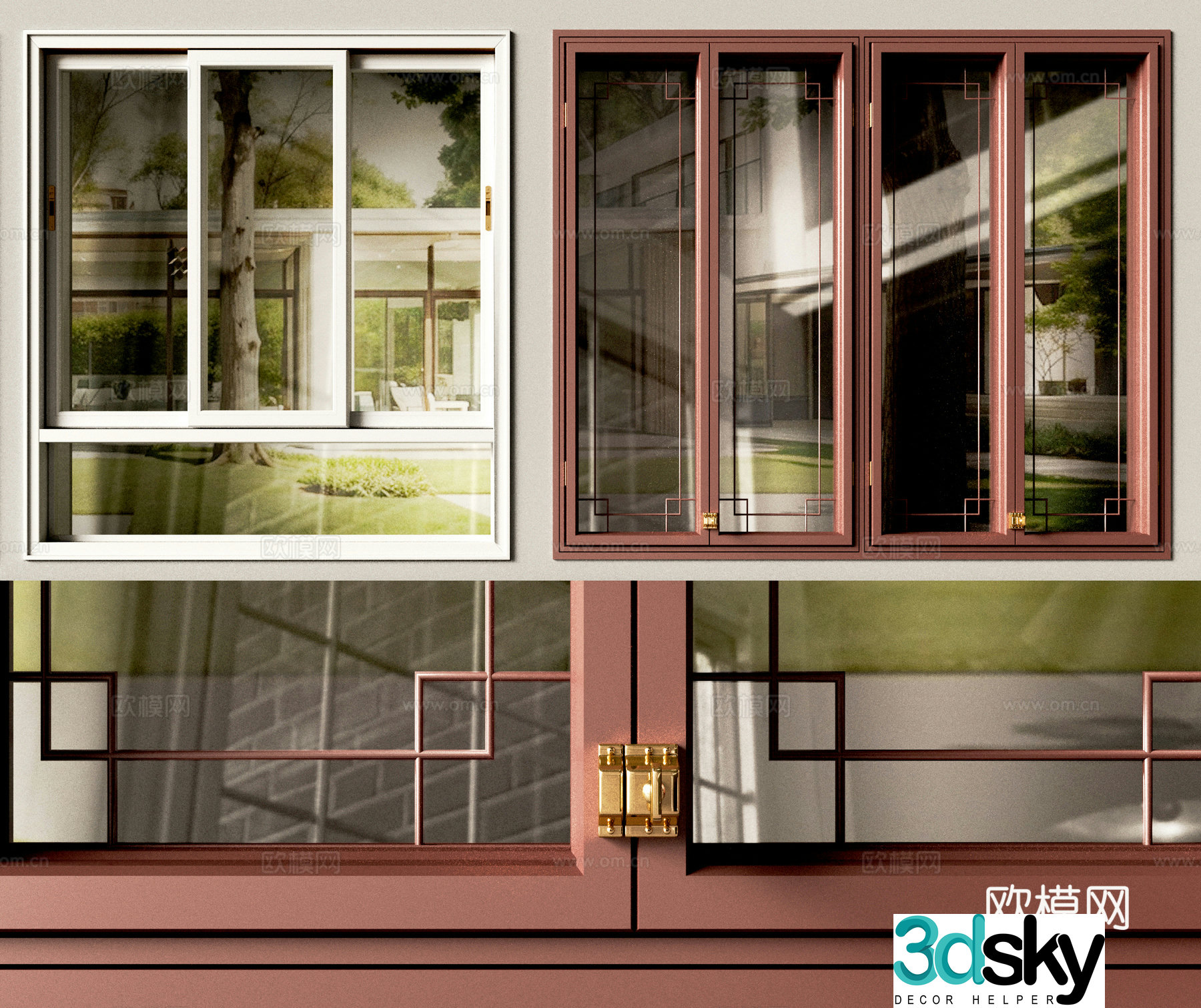 New Chinese style window frame window sliding window 3D model
