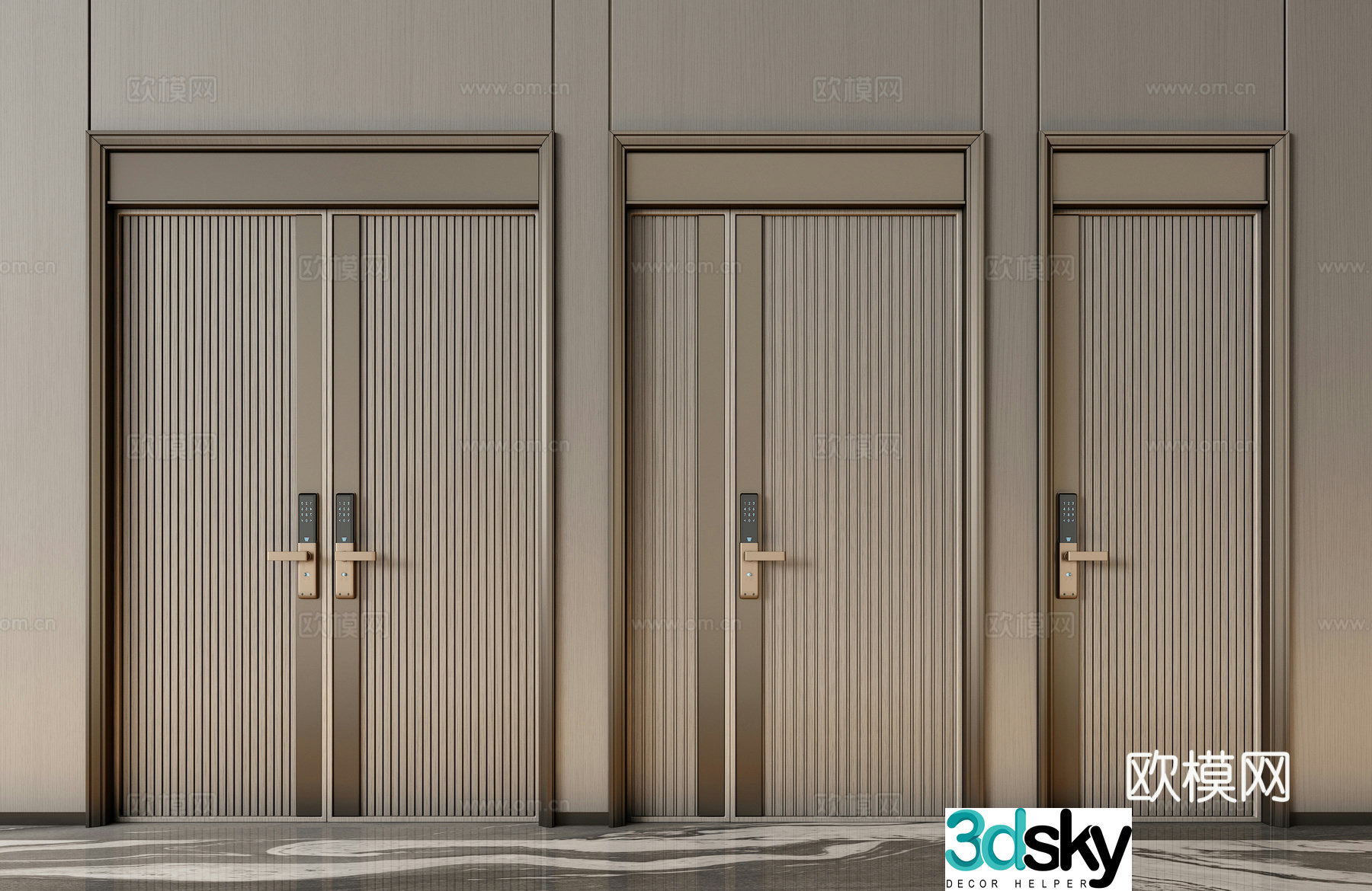 Modern double-open door door mother and child door entrance door password door 3d model