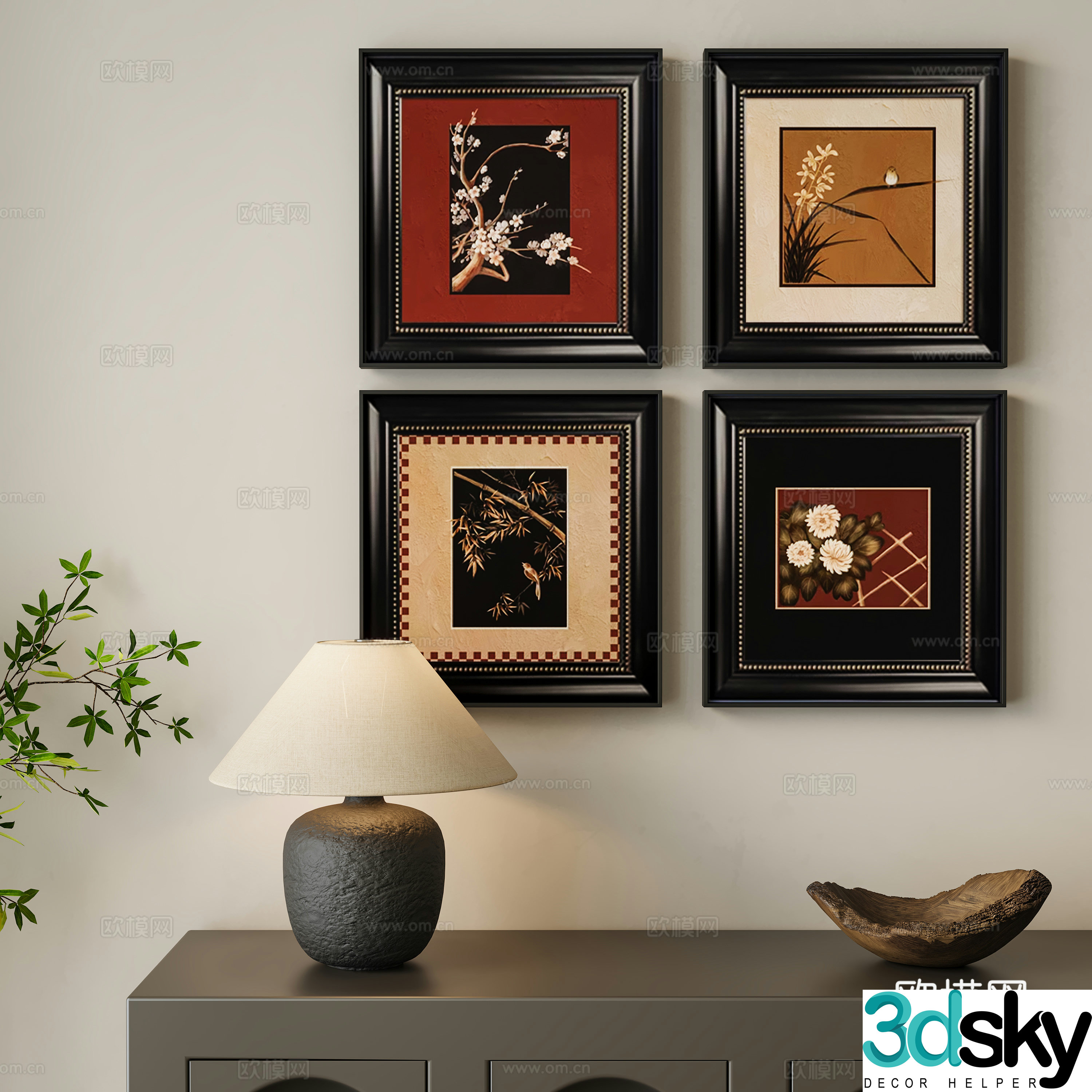 French hanging paintings retro combination paintings 3D model