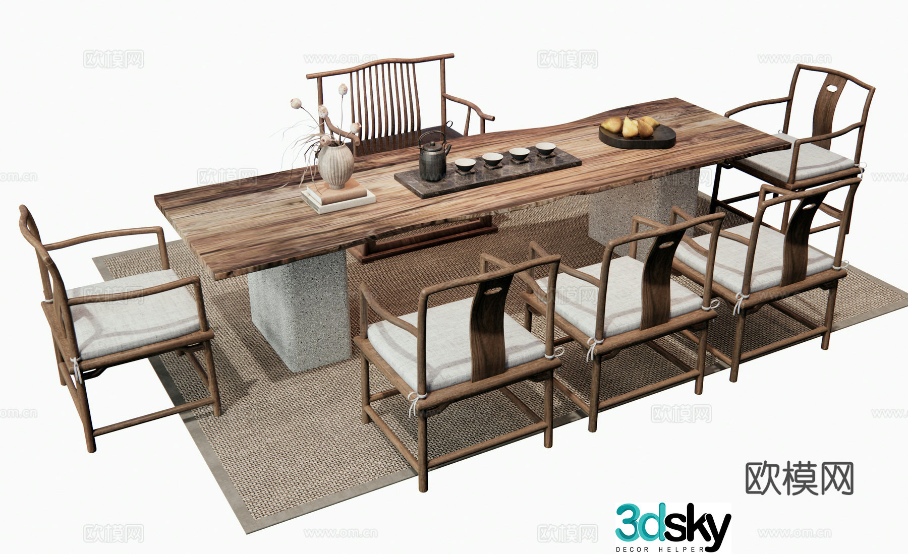 Chinese tea table and chair 3D model