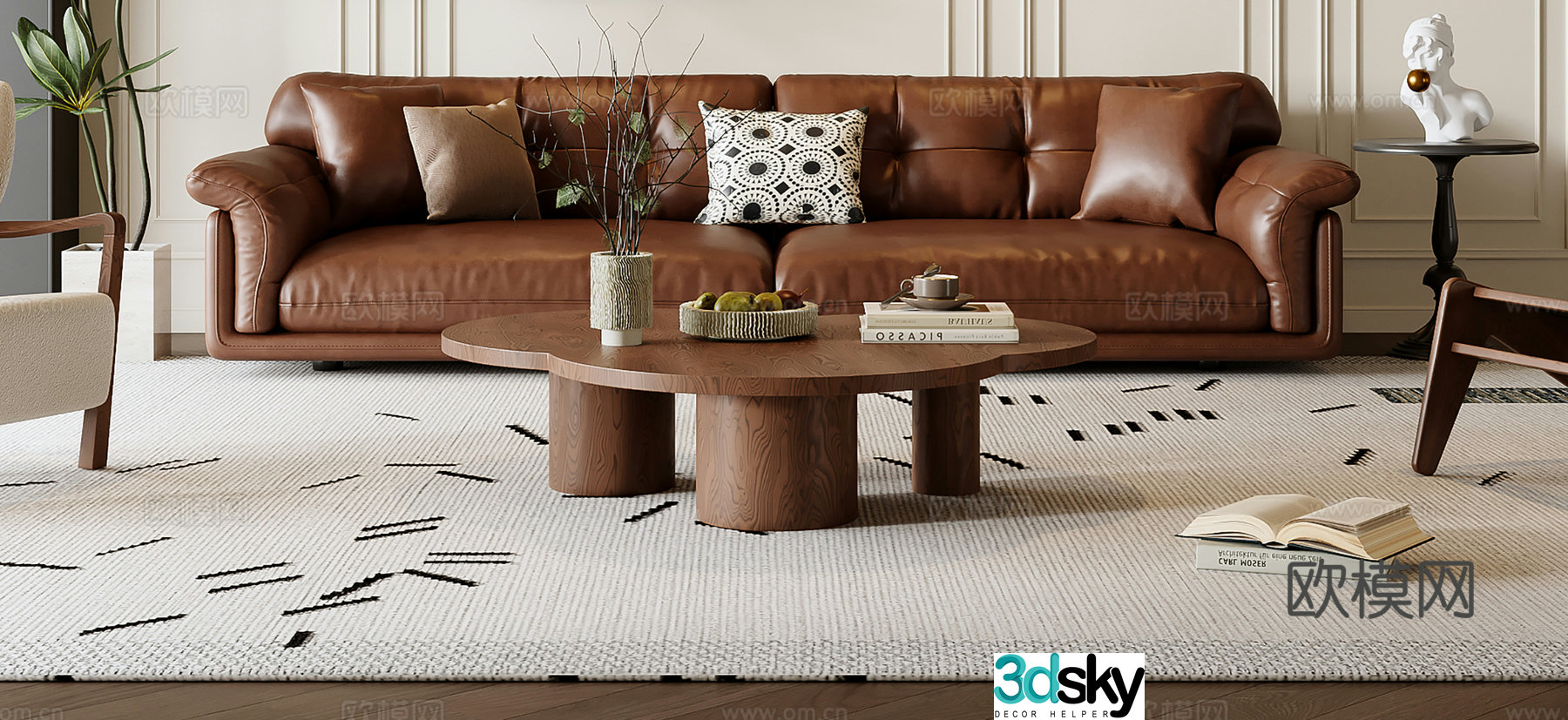Medium style double sofa coffee table 3D model