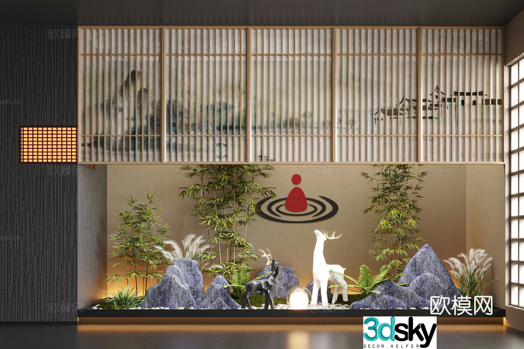 New Chinese -style indoor landscape landscaping 3D model