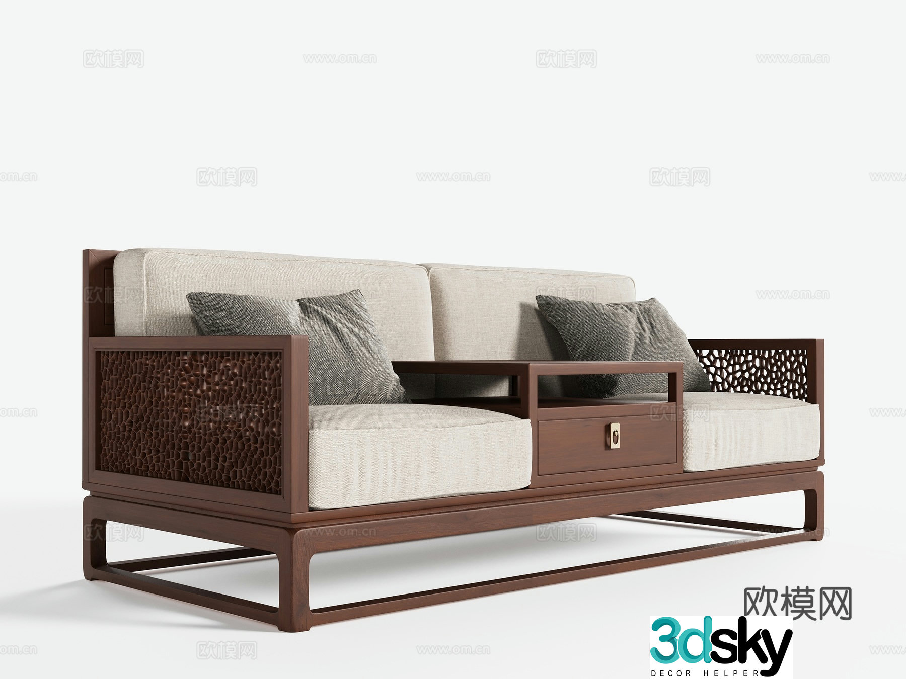New Chinese style double sofa 3D model