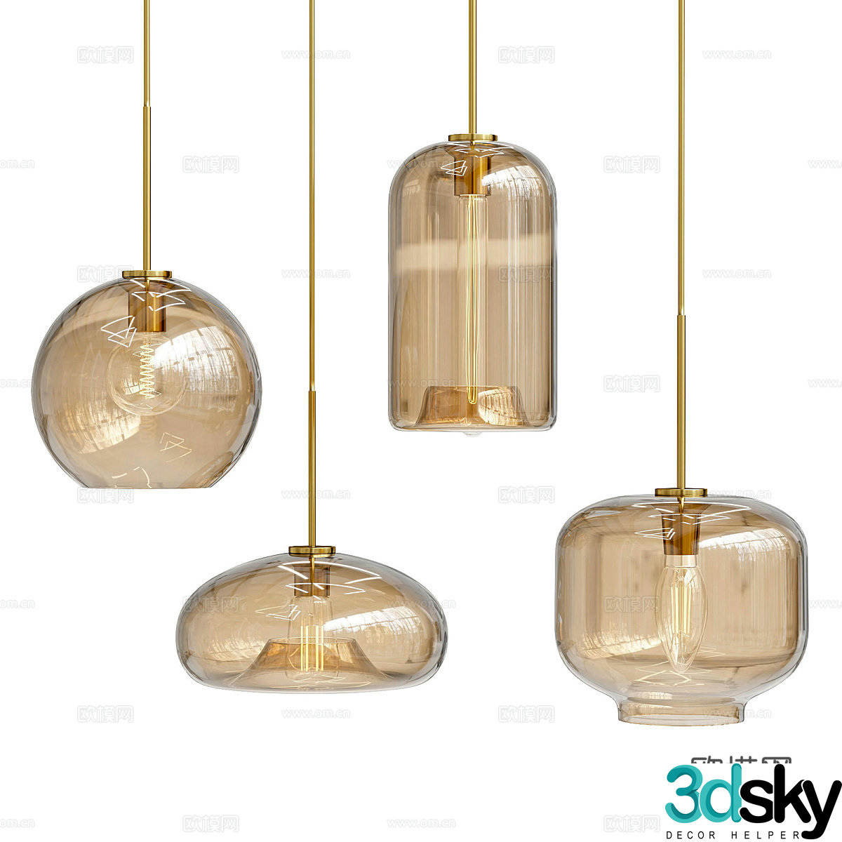 New Chinese style hanging wire lamp glass chandelier 3D model