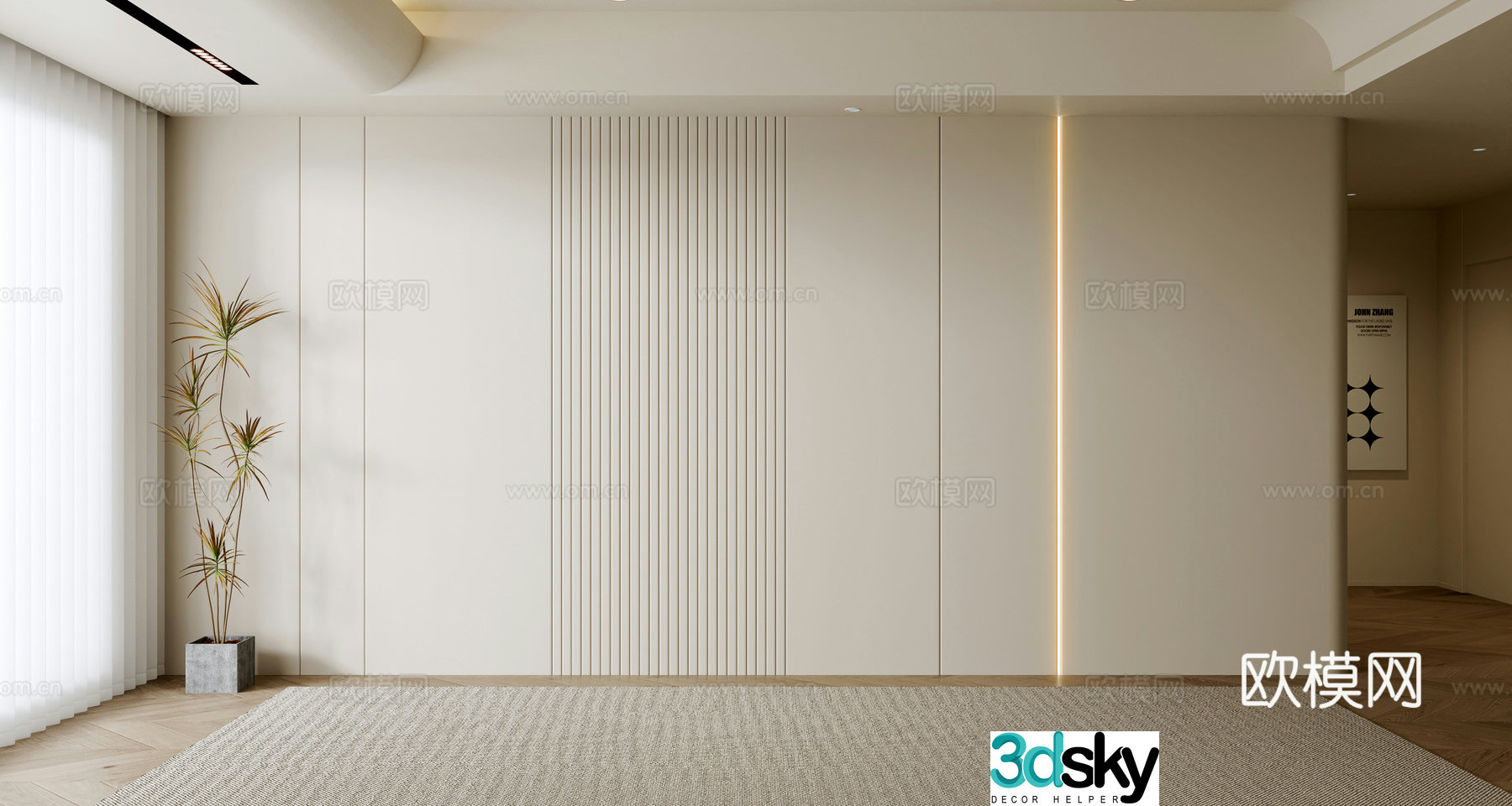 Creamy style sofa background wall 3d model