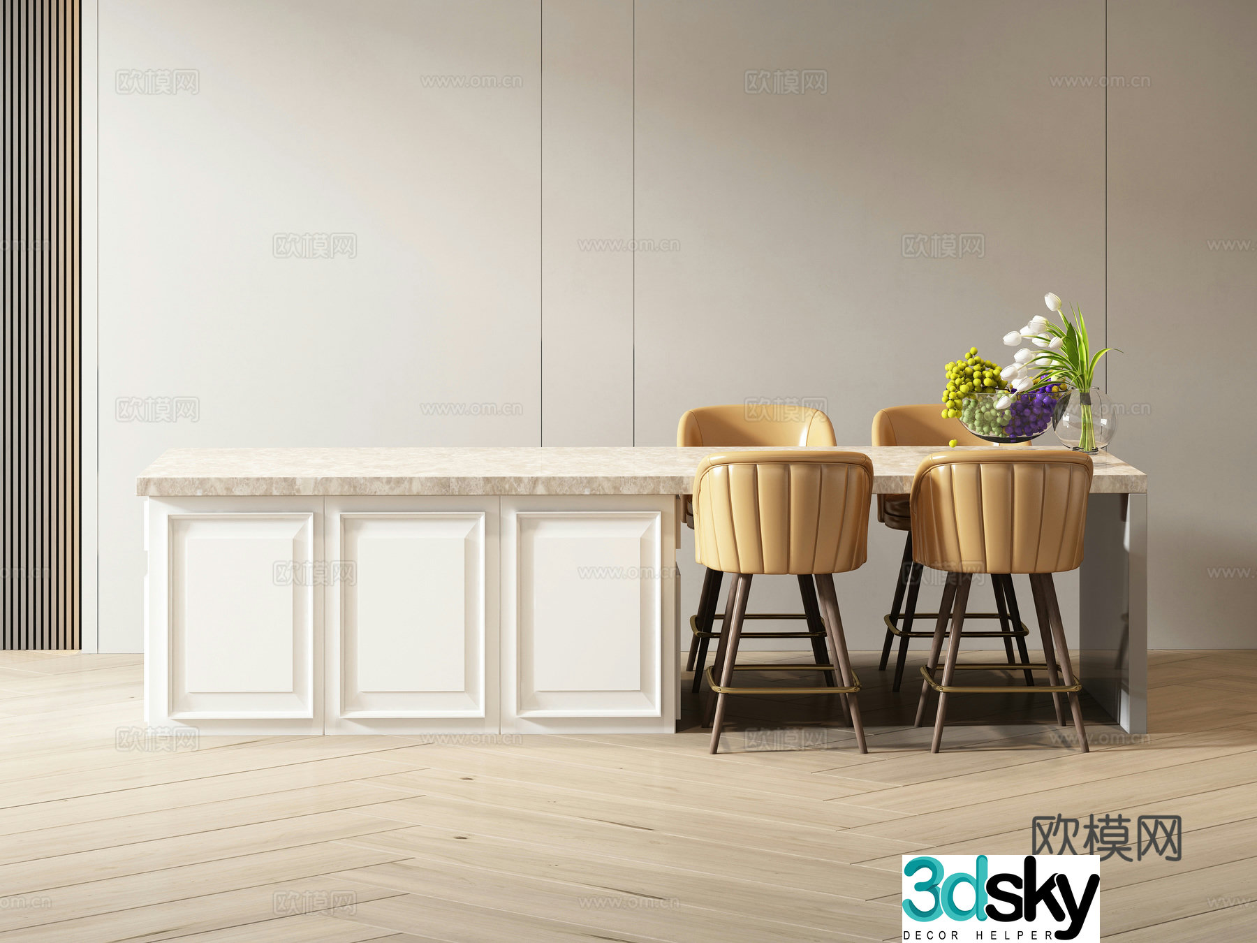 Jian European Island Bar Bar Chair 3D Model