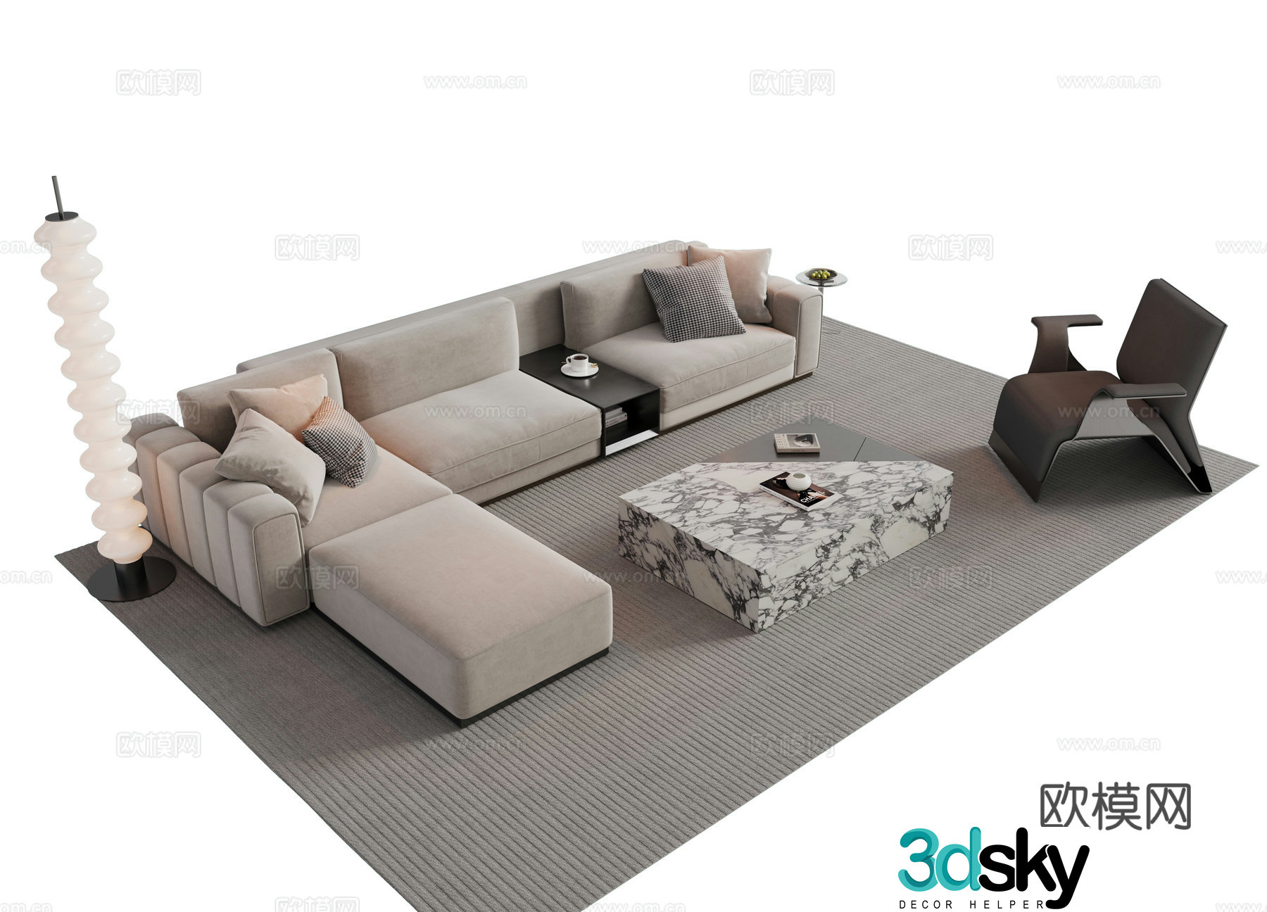 Italian sofa combination sofa coffee table combination sofa 3D model
