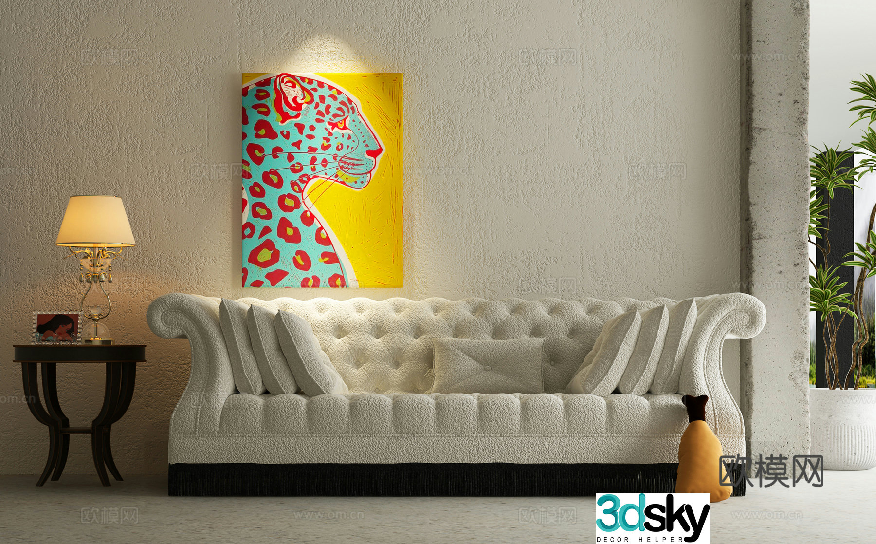 French double sofa fabric sofa 3d model