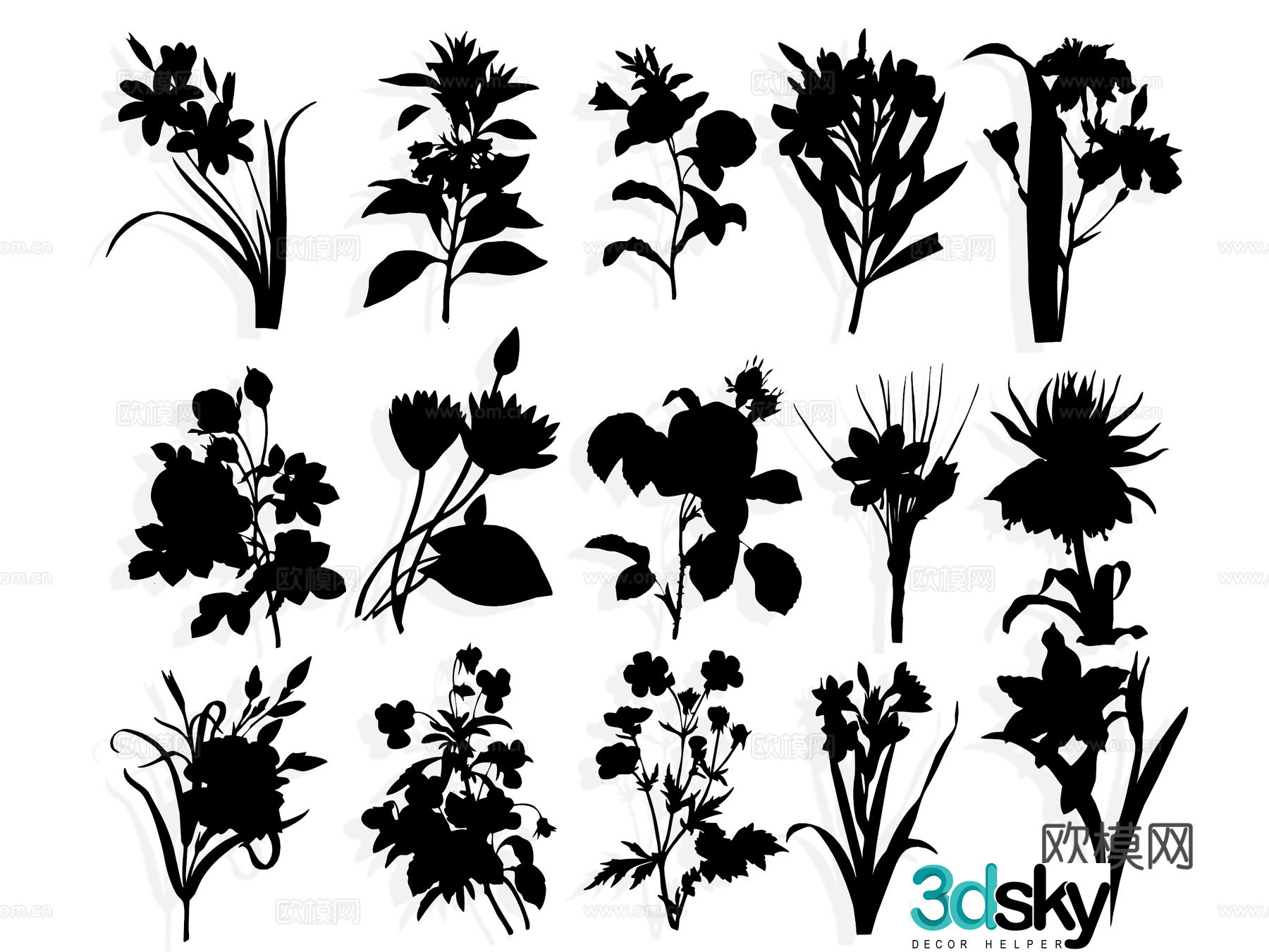 National Tide Carving Flower Silhouette Winter Plum Blossom Wall Sticker 3D Model