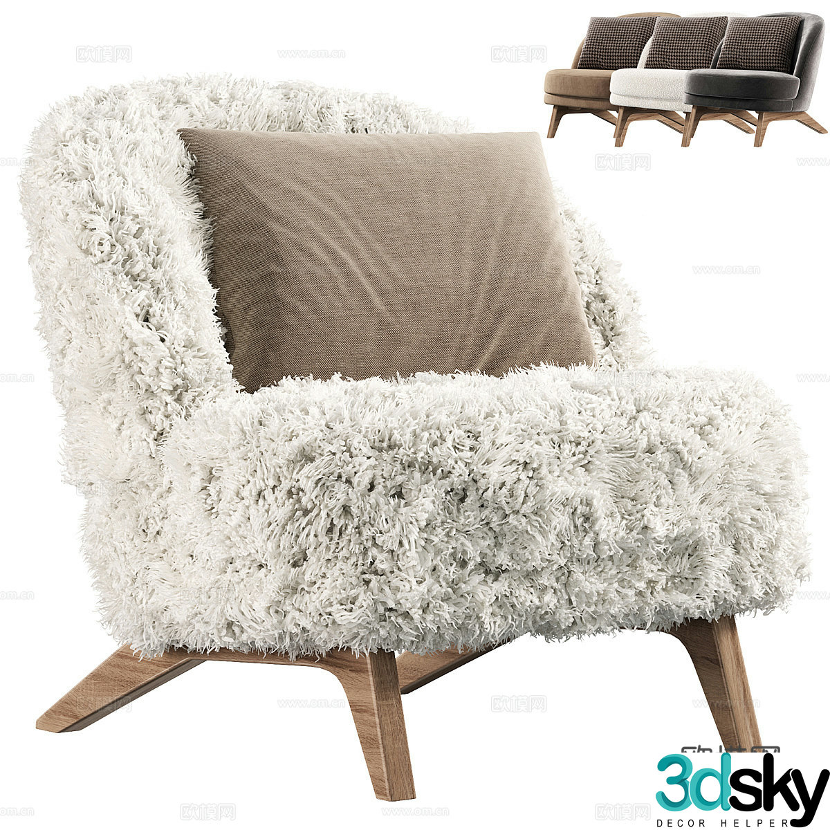 Modern casual chair plush chair 3D model