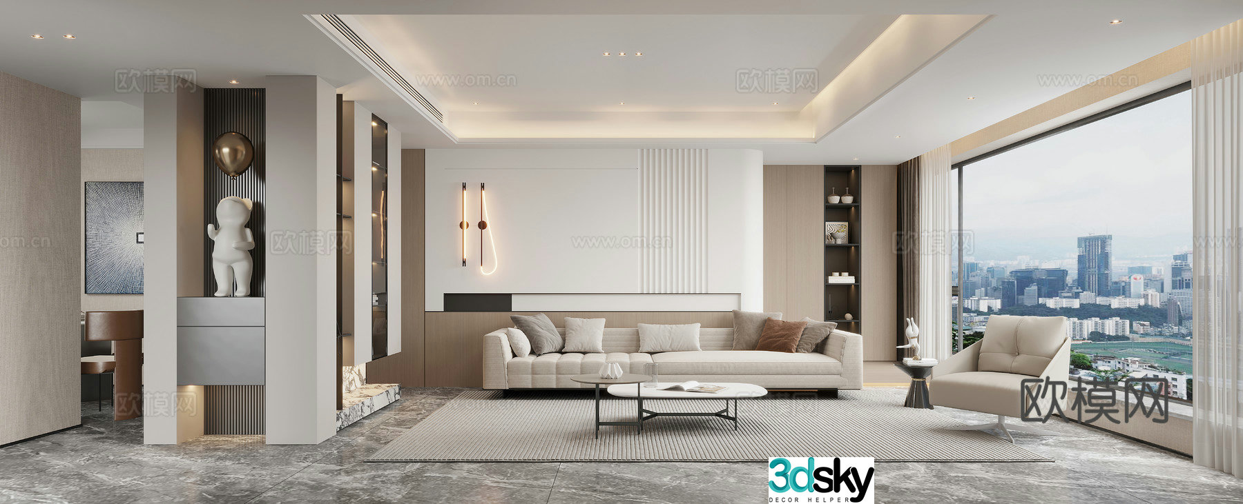 Modern living and dining room 3d model