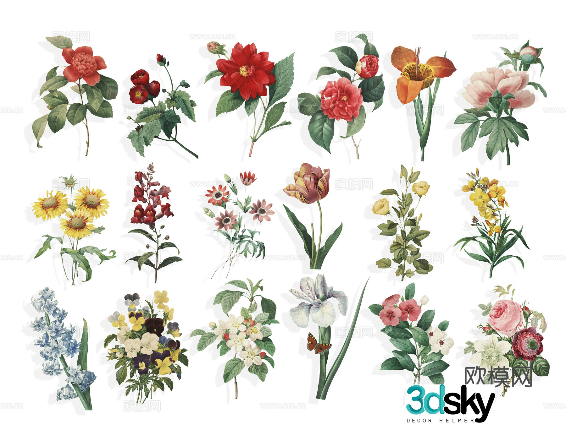 National Tide Carving Flower Silhouette Winter Plum Blossom Wall Sticker 3D Model