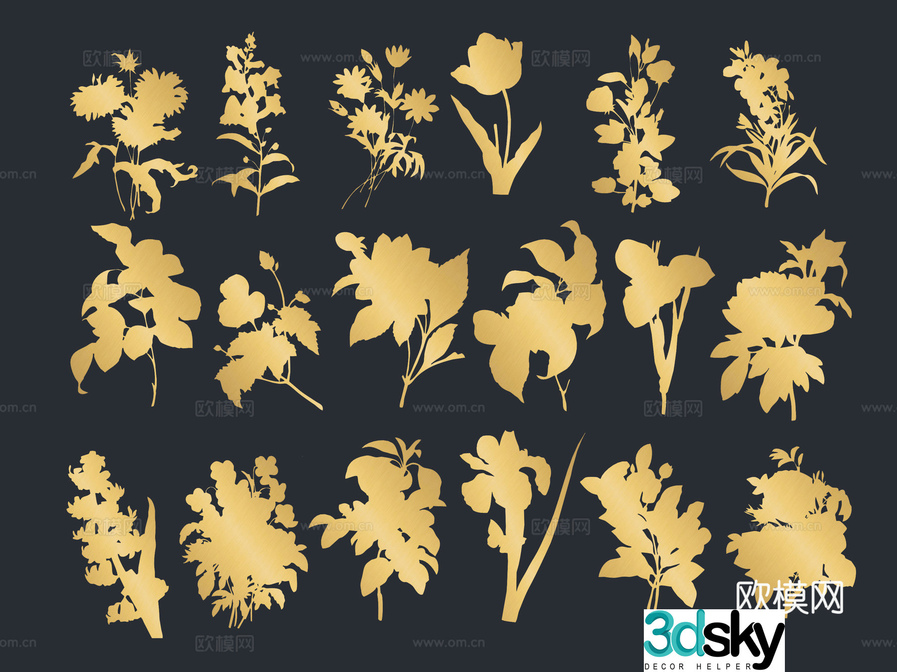 National Tide Metal Carving Flower Silhouette Winter Plum Blossom Peony Wall Decoration 3D Model