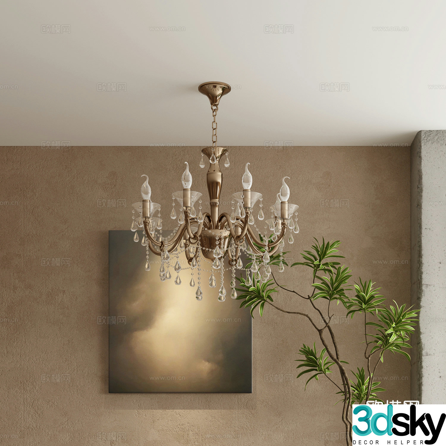 Modern crystal lamp candle table lamp 3D model