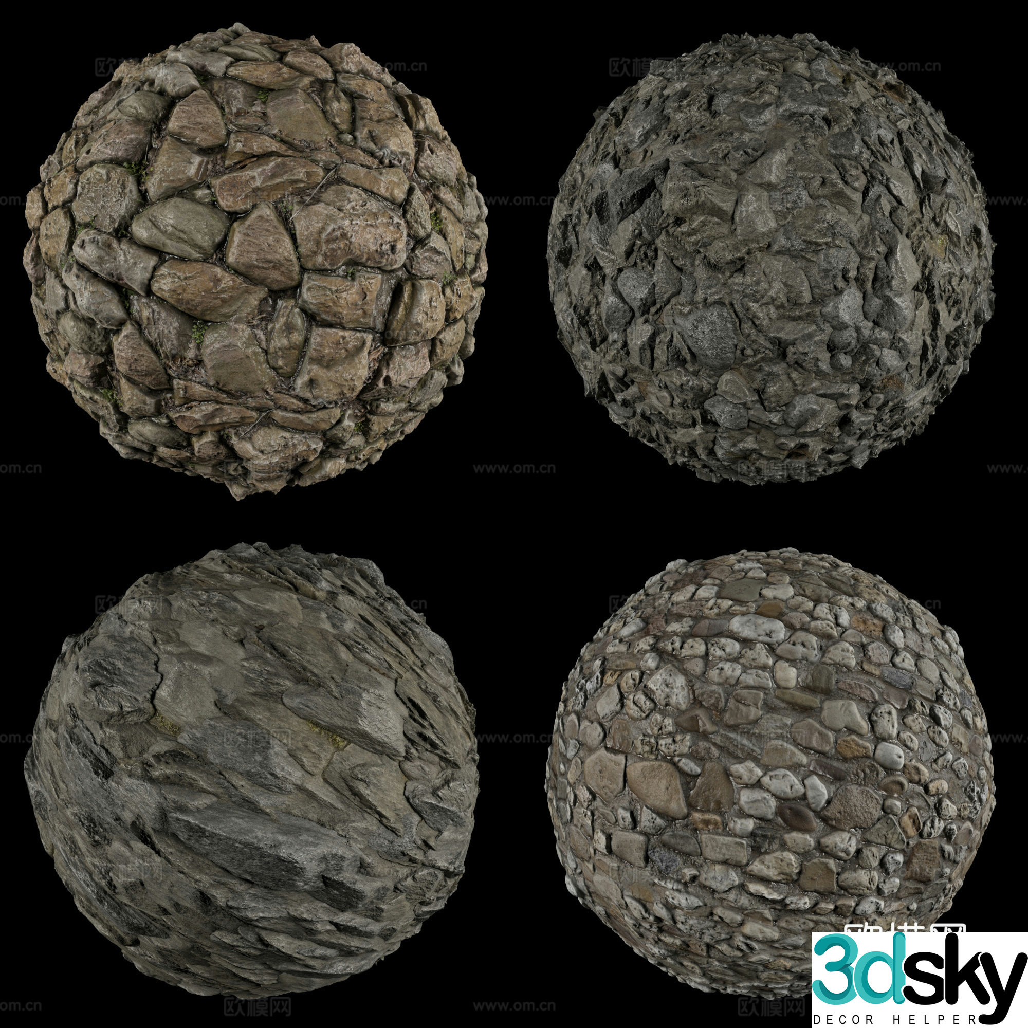 Floor tile and stone paving stone 3D model
