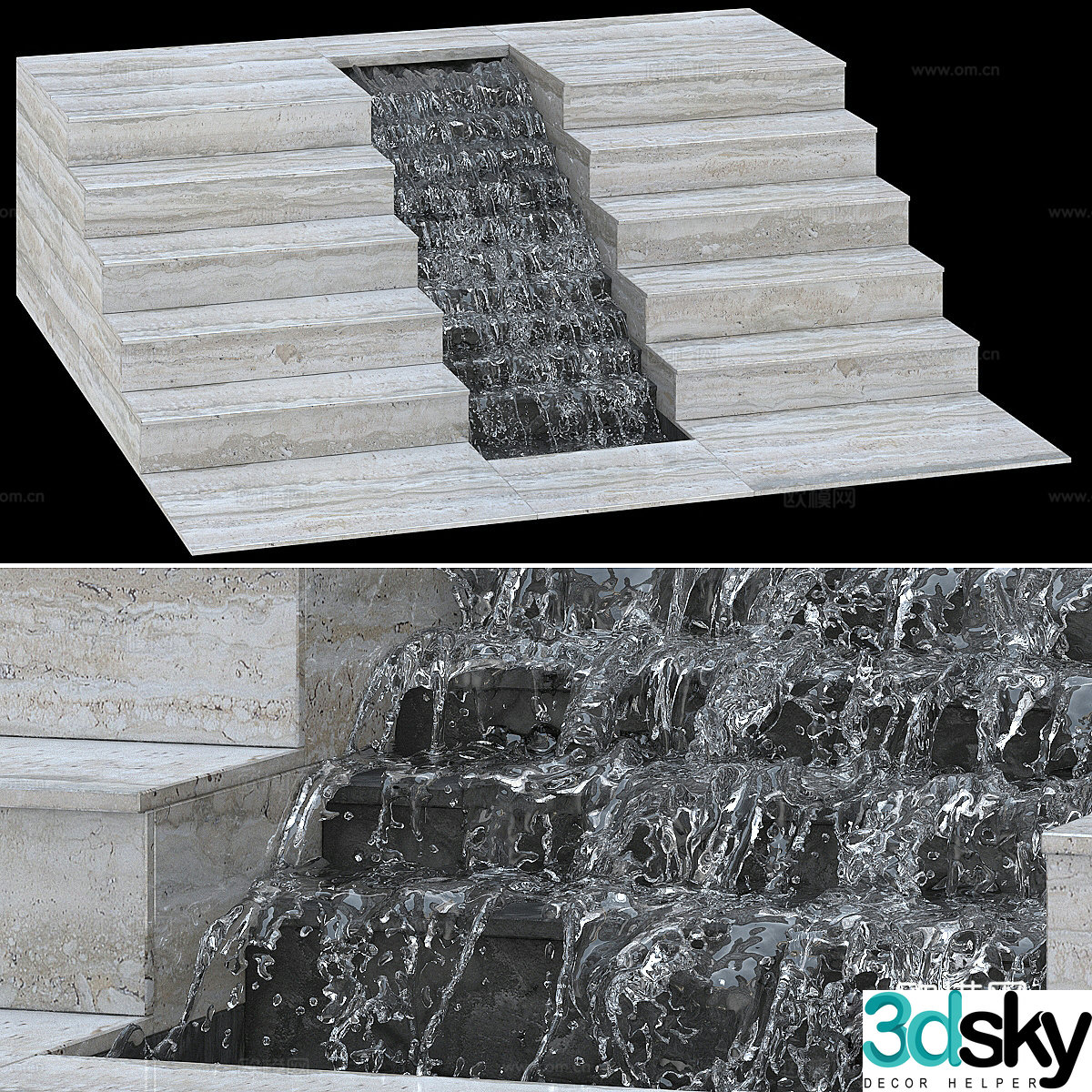 Fountain stairs flowing water sketch 3d model