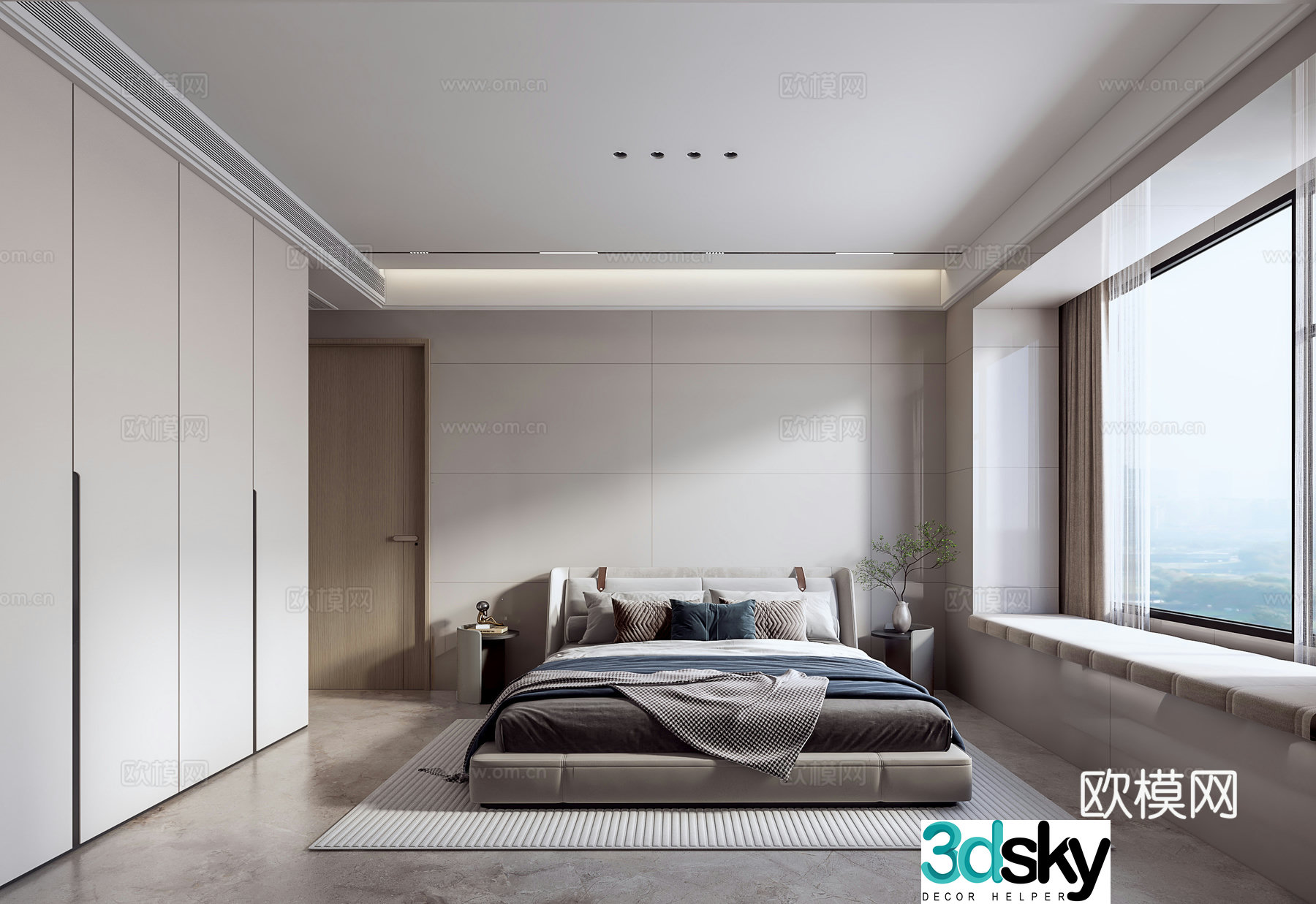 Modern large bay window bedroom second bedroom 3D model