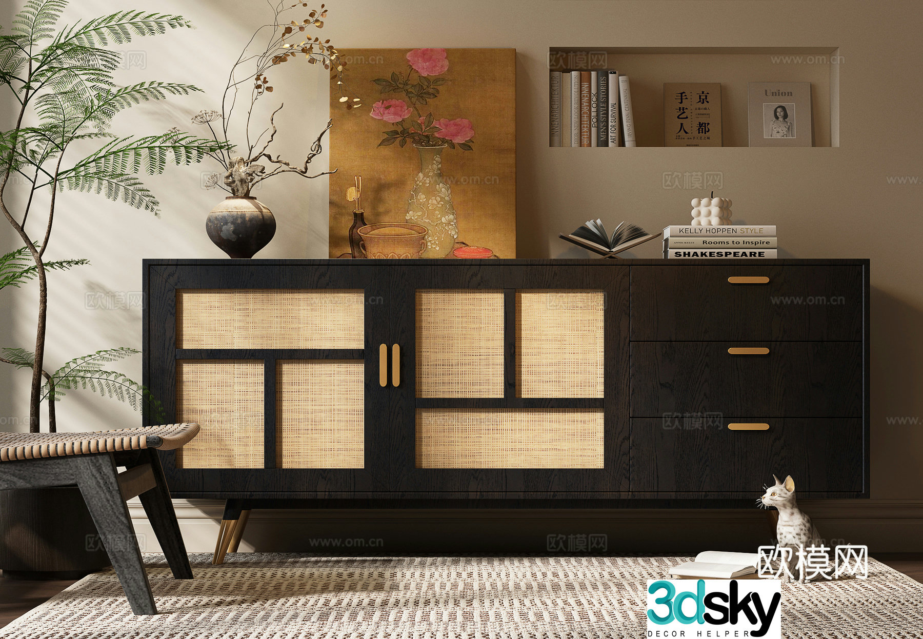 Middle-aged side cabinet low cabinet entrance cabinet 3D model