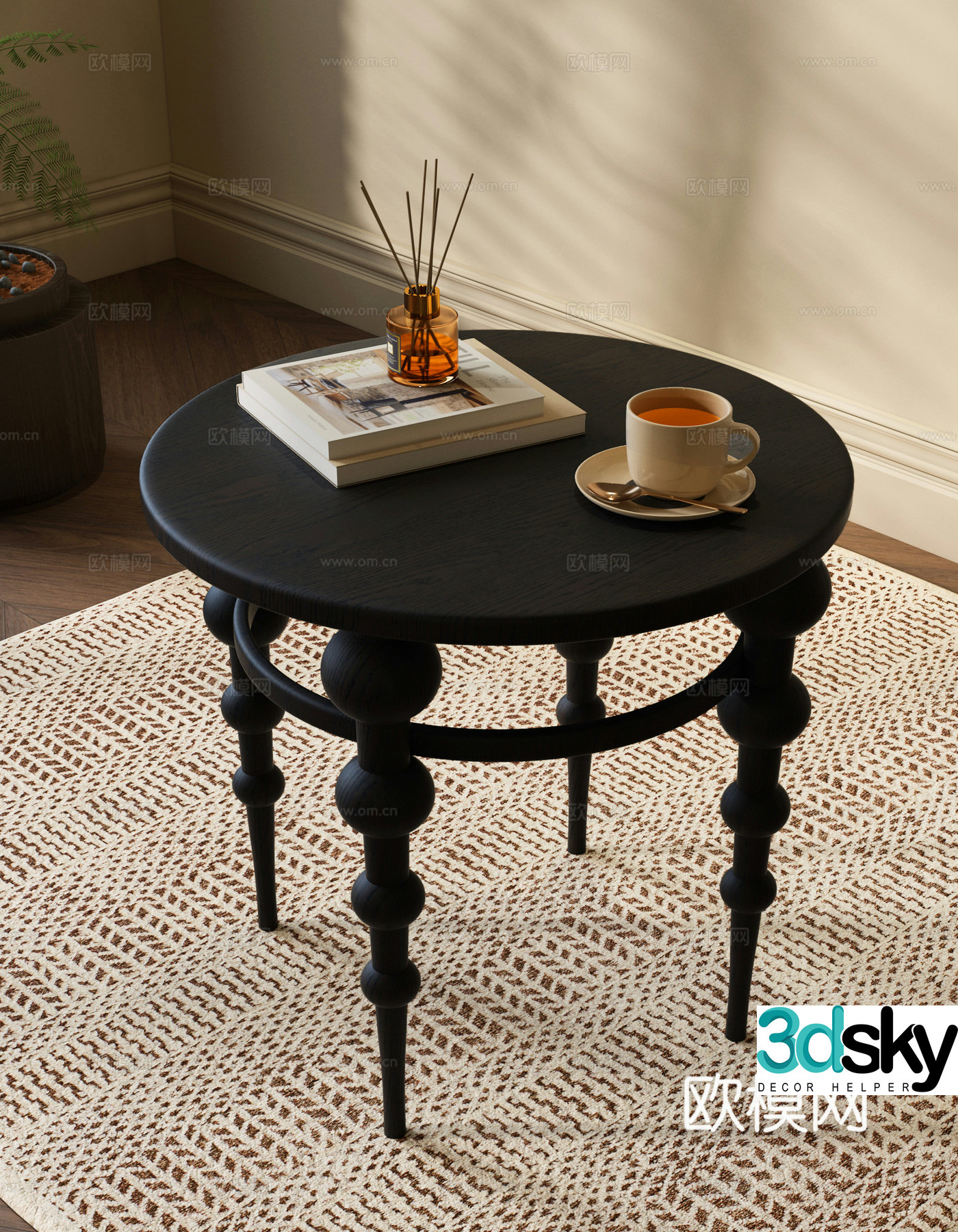 French angle table circle table side table 3D model