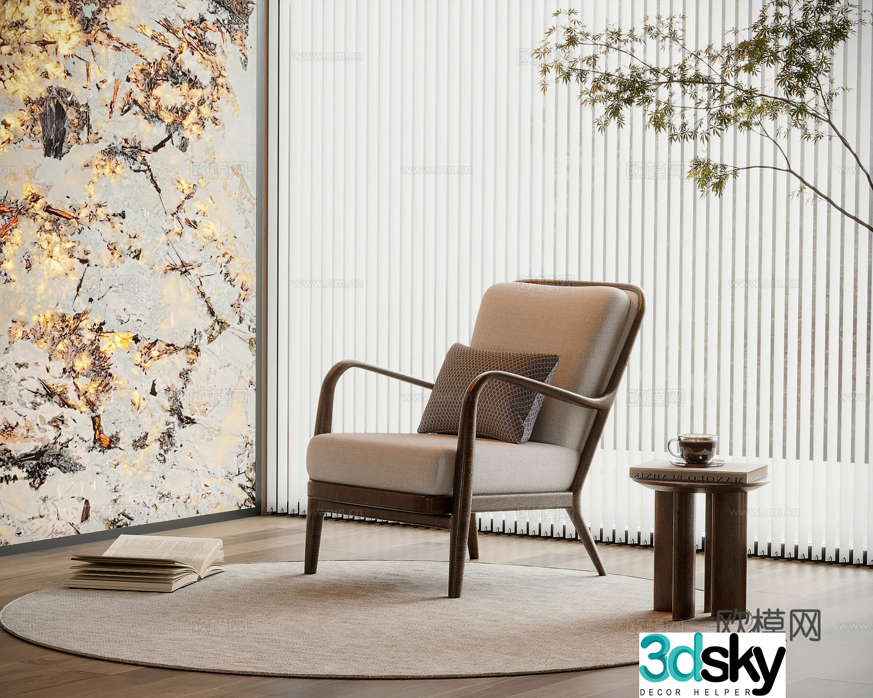 Medium style leisure chair armchair corner 3D model