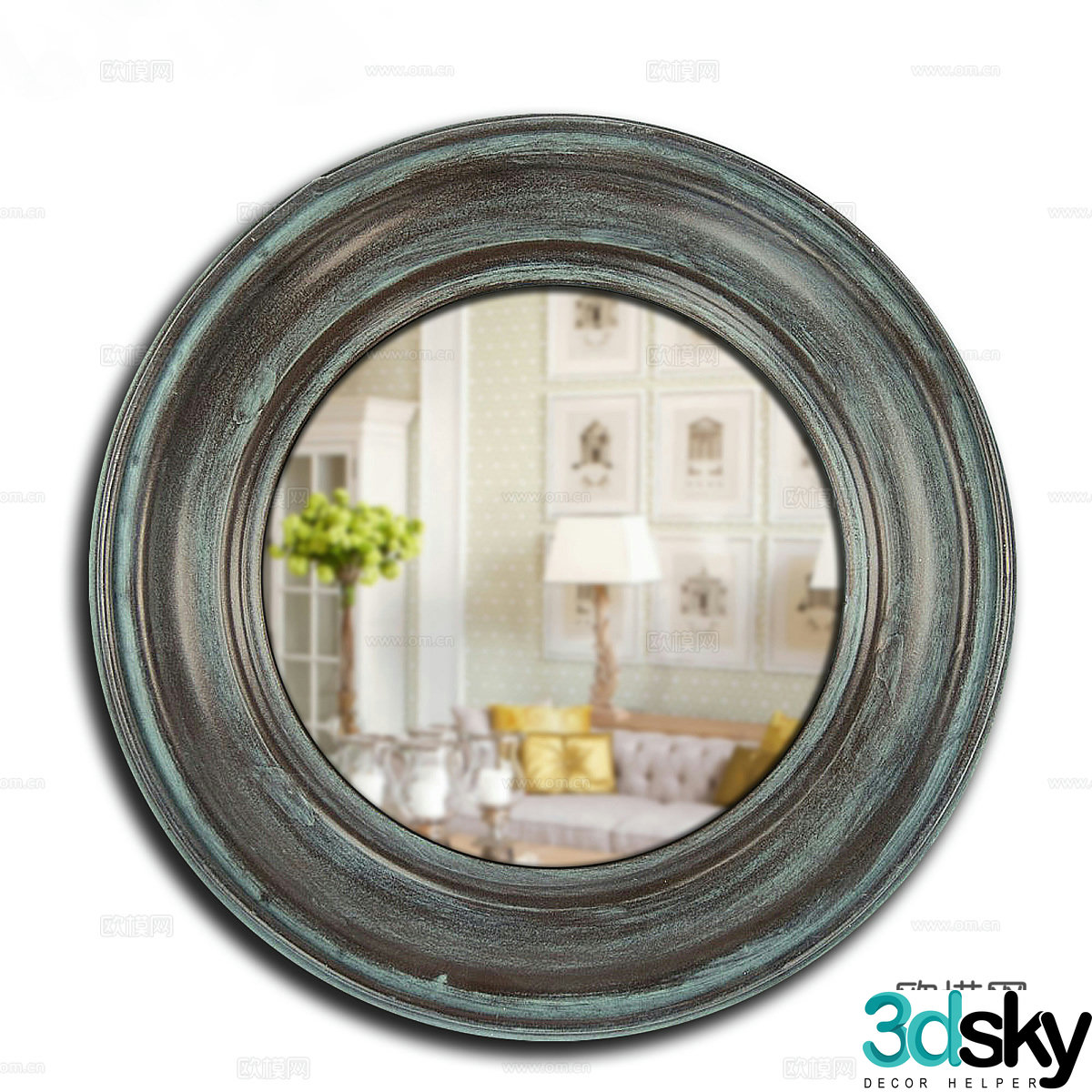 Middle-aged round mirror hanging mirror mirror 3d model