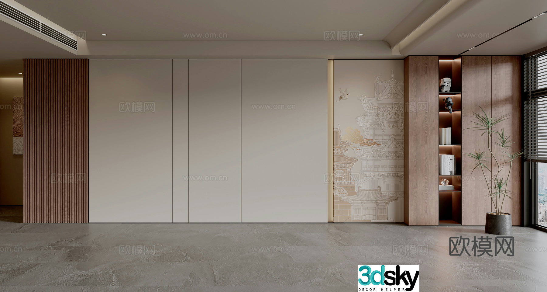 Middle-aged sofa background wall 3d model