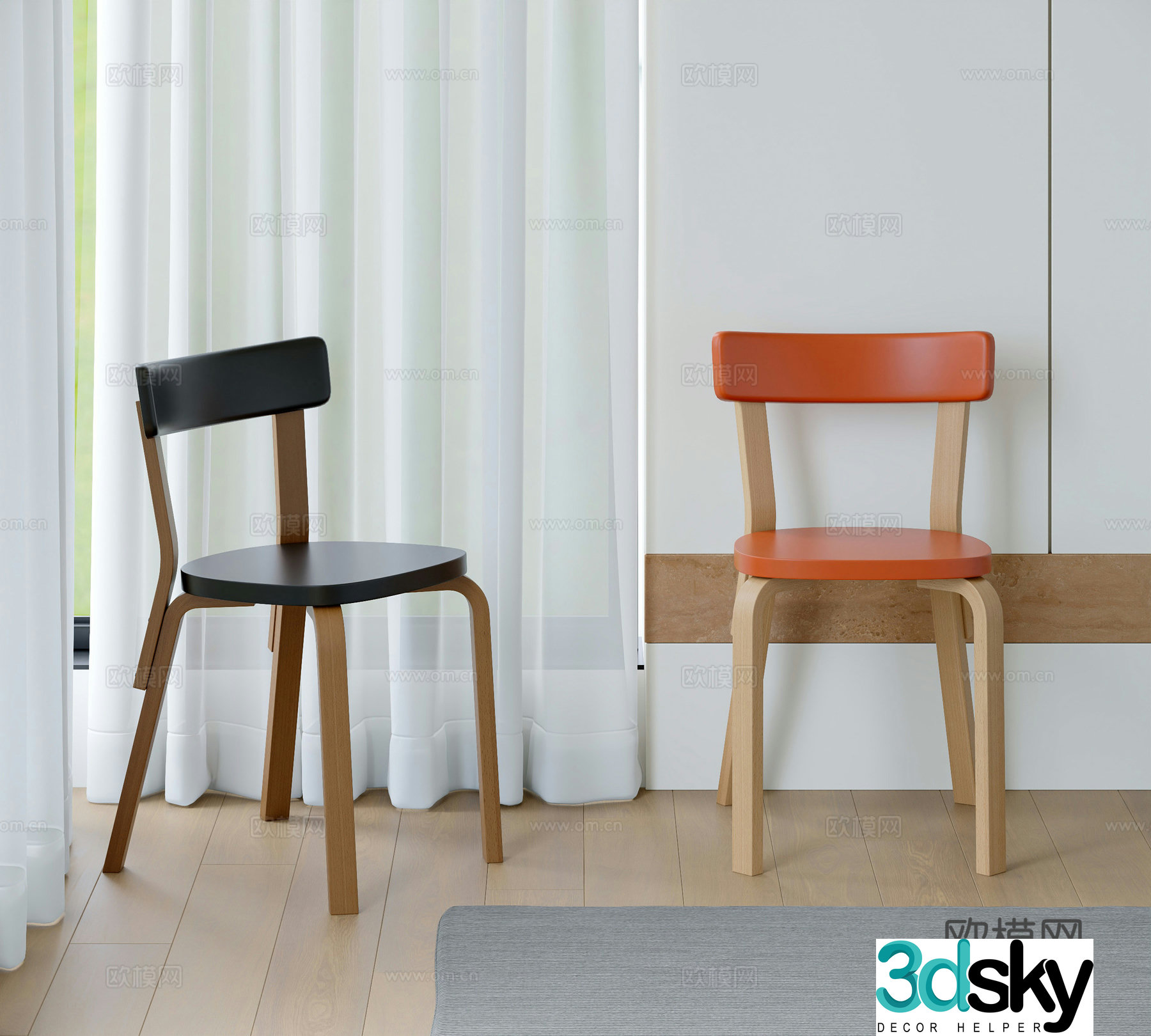 Modern wooden chair chair dining chair 3d model